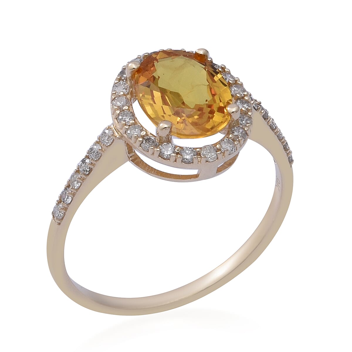 Limited Edition- 9K Yellow Gold Yellow Sapphire and Diamond Halo Ring 2.78 Ct