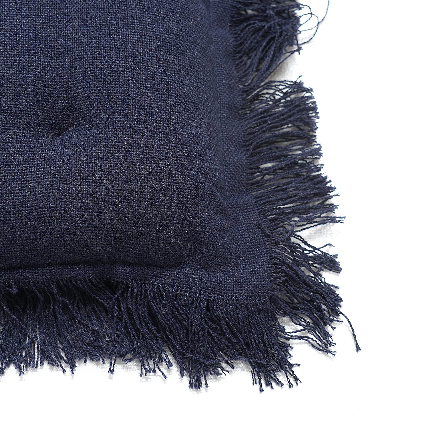 Set of 2 - 100% Cotton Cover and Filled Chair Pads with Fringes (40 cm) - Navy