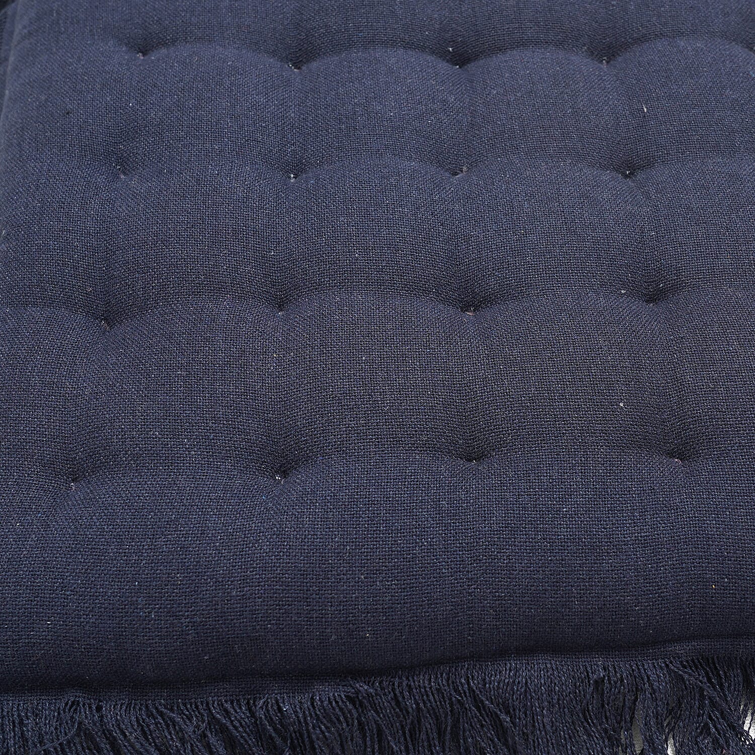Set of 2 - 100% Cotton Cover and Filled Chair Pads with Fringes (40 cm) - Navy