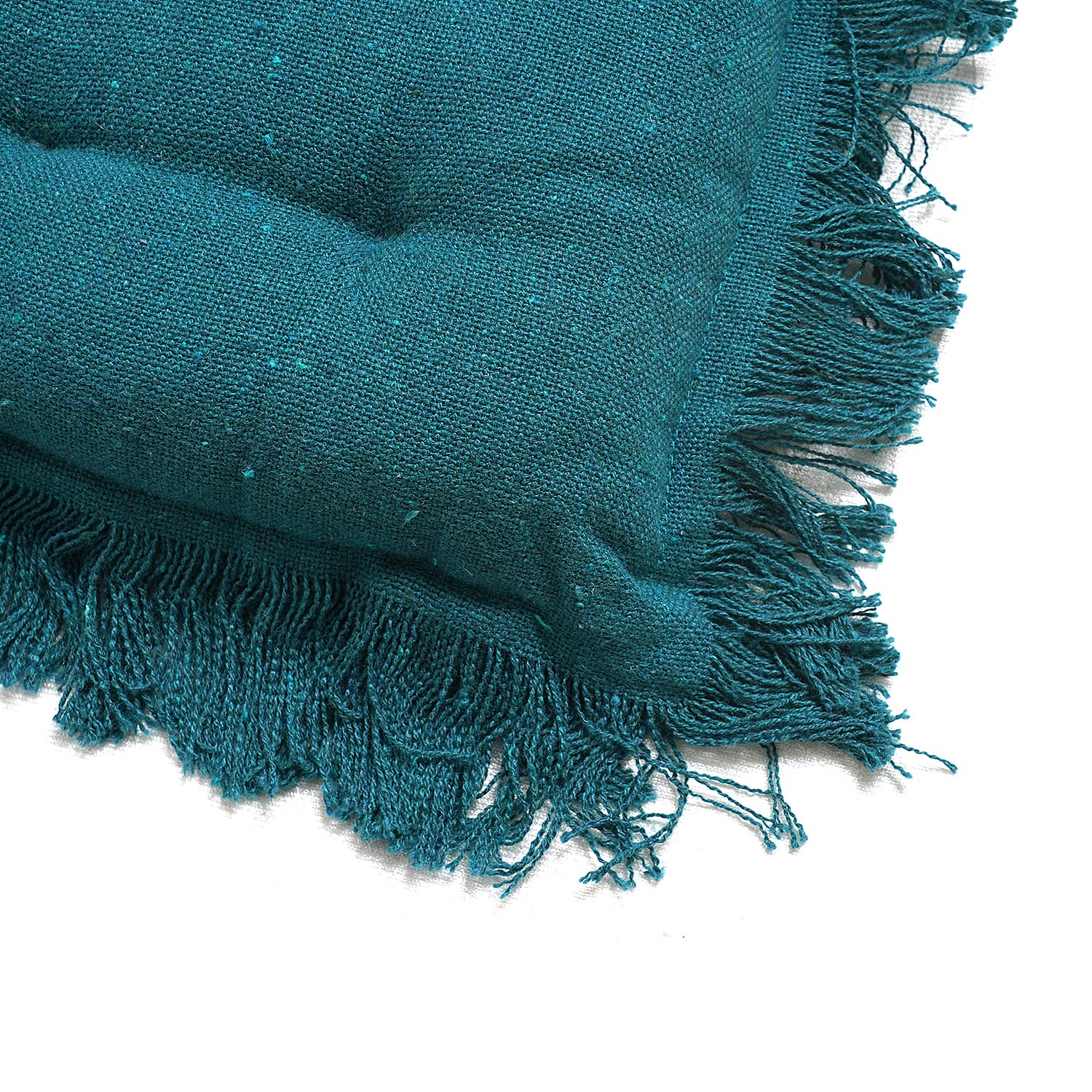 Set of 2 - 100% Cotton Cover and Filled Chair Pads with Fringes (40 cm) - Teal