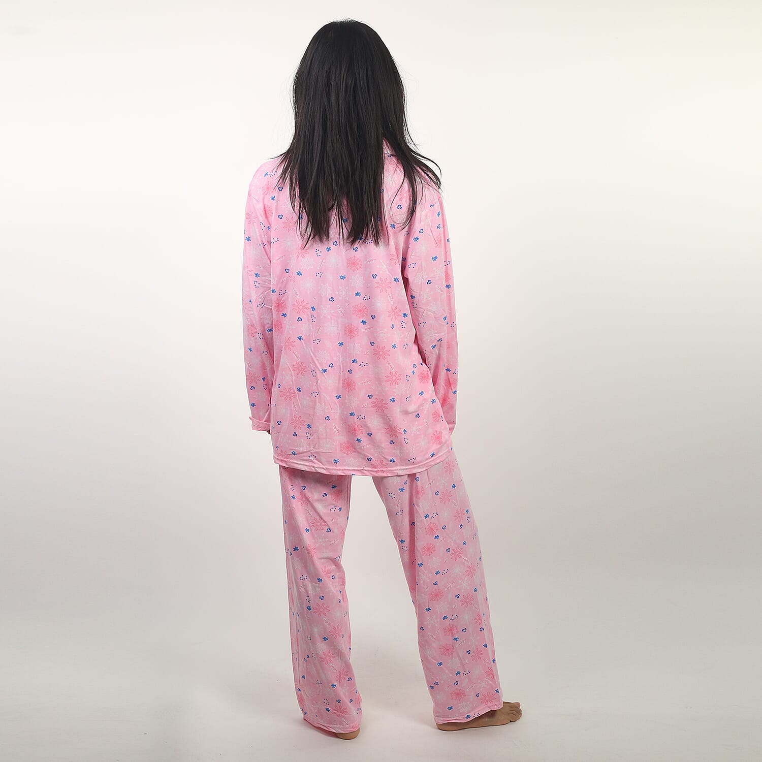 Amanda Paige Sleepwear Pink Soft and Comfortable Floral Pattern Knit Pyjama Set with Notch Collar and Long Sleeve (Size S- 8-10)