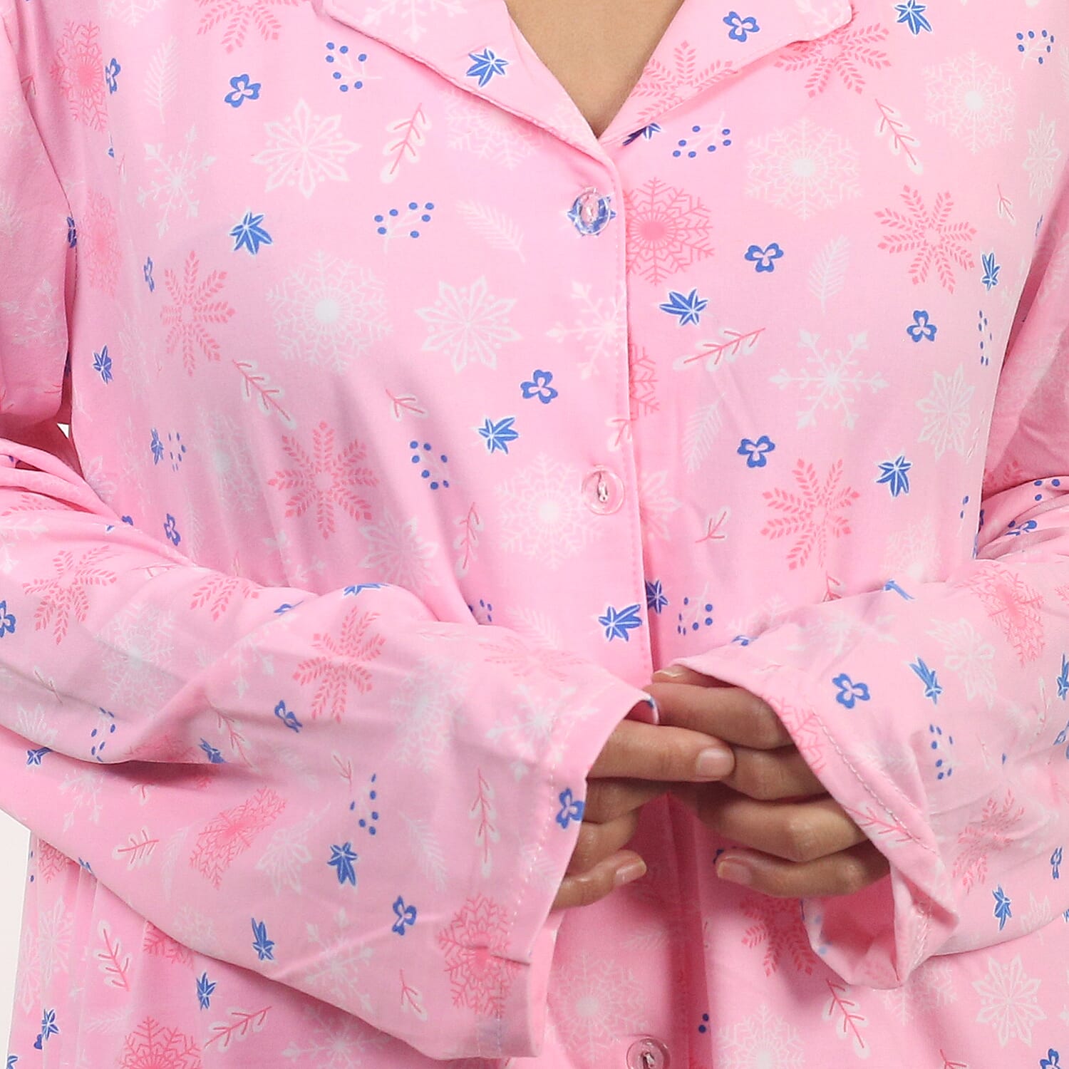 Amanda Paige Sleepwear Pink Soft and Comfortable Floral Pattern Knit Pyjama Set with Notch Collar and Long Sleeve (Size S- 8-10)