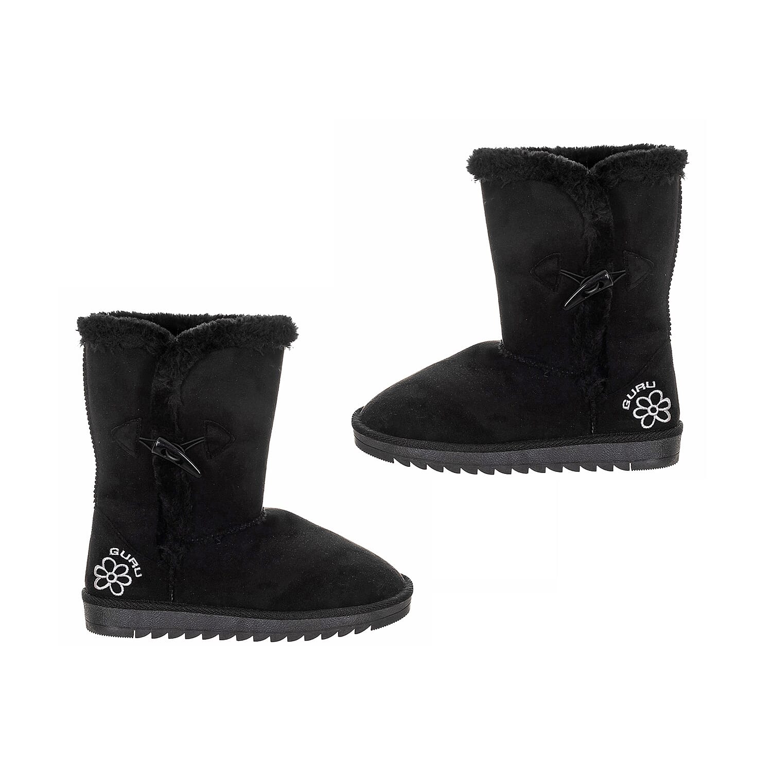 GURU Womens Winter Fluffy Ankle Boots with Button Closure (Size 3) - Black