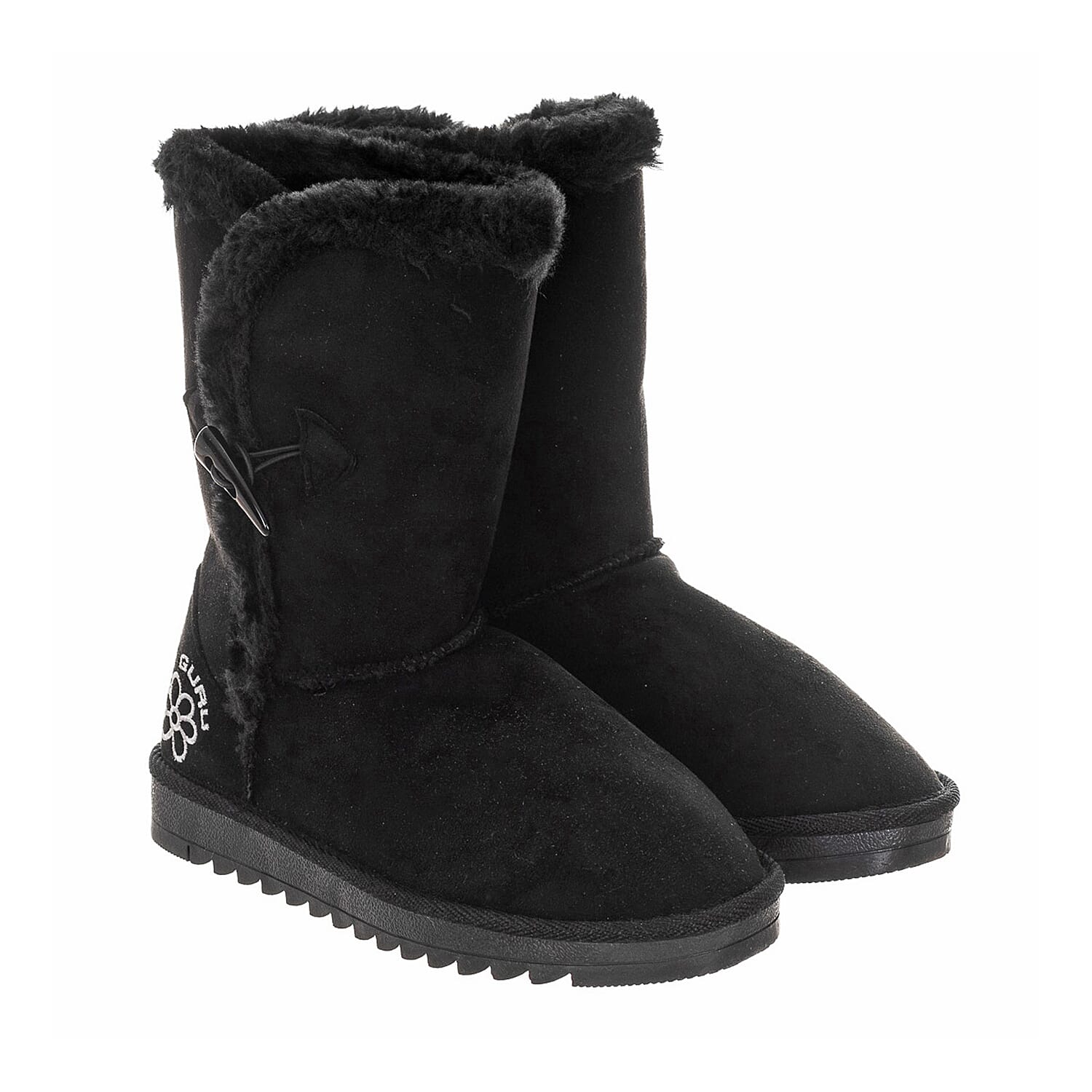 GURU Womens Winter Fluffy Ankle Boots with Button Closure (Size 3) - Black