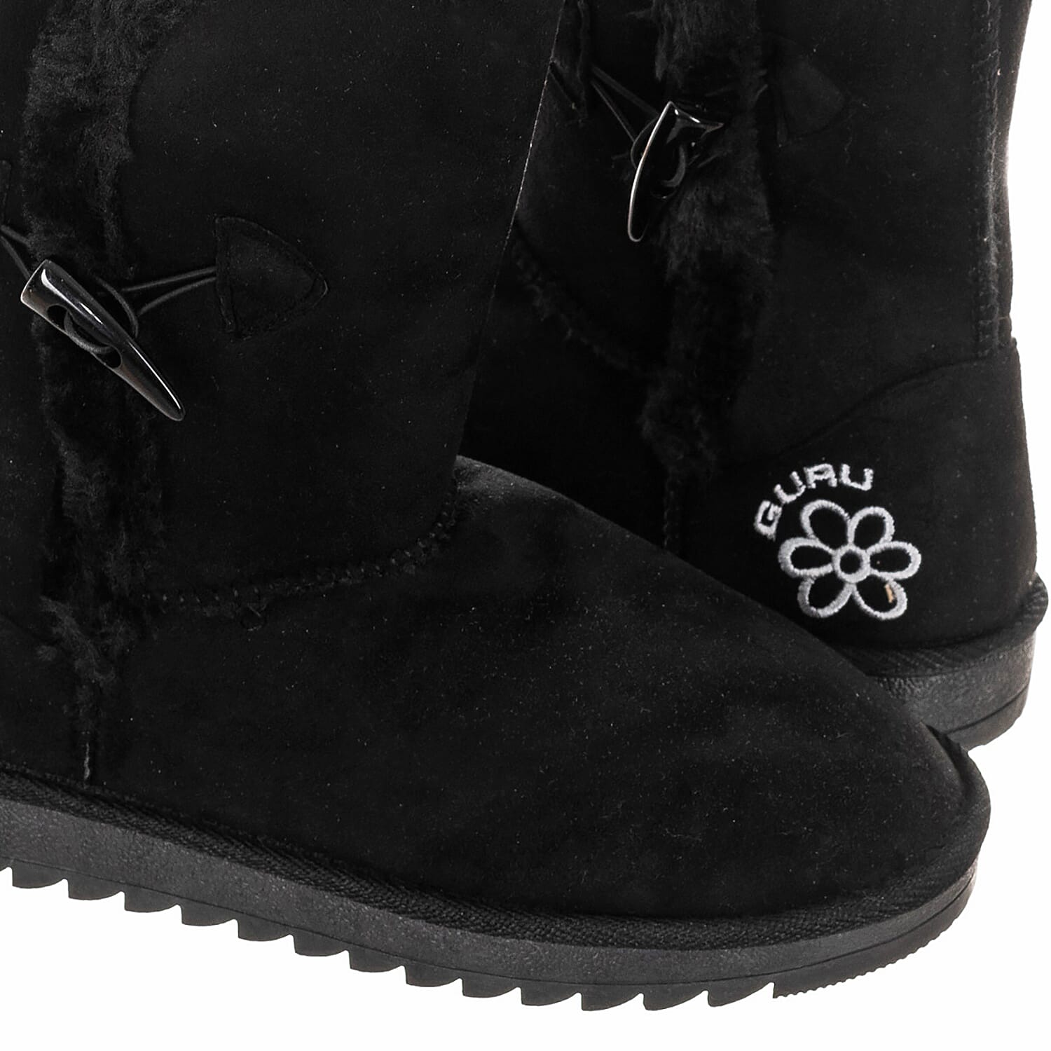 GURU Womens Winter Fluffy Ankle Boots with Button Closure (Size 3) - Black