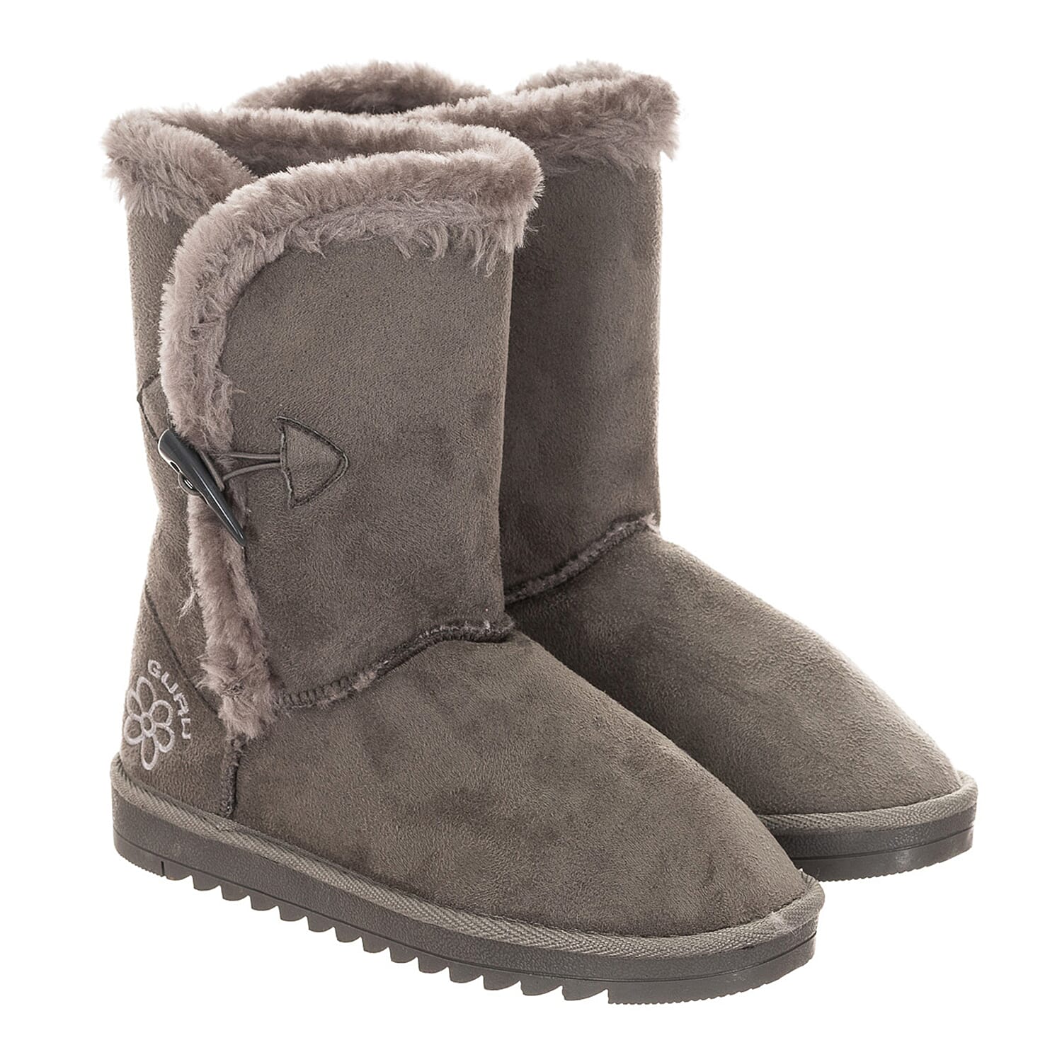 GURU Womens Winter Fluffy Ankle Boots with Button Closure (Size 6) - Grey