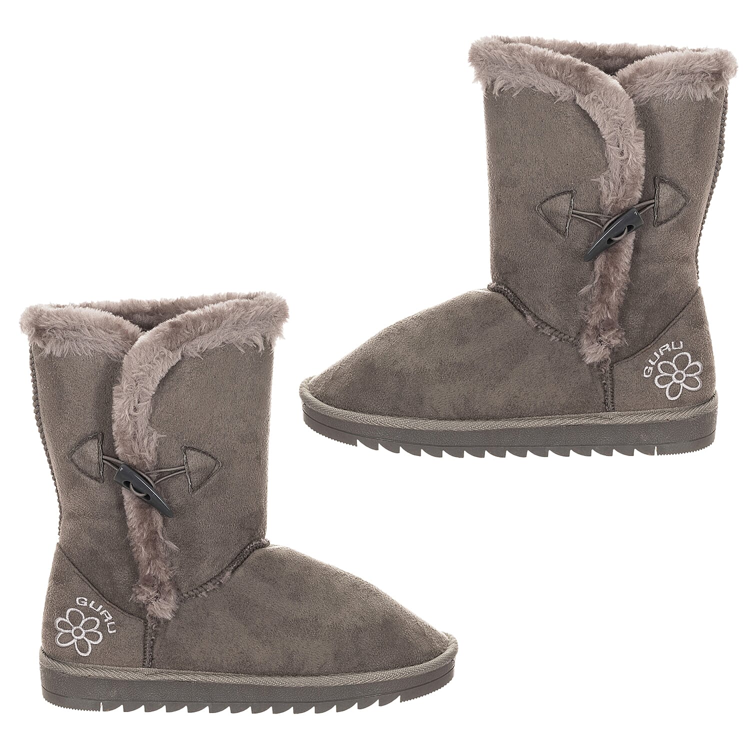 GURU Womens Winter Fluffy Ankle Boots with Button Closure (Size 6) - Grey