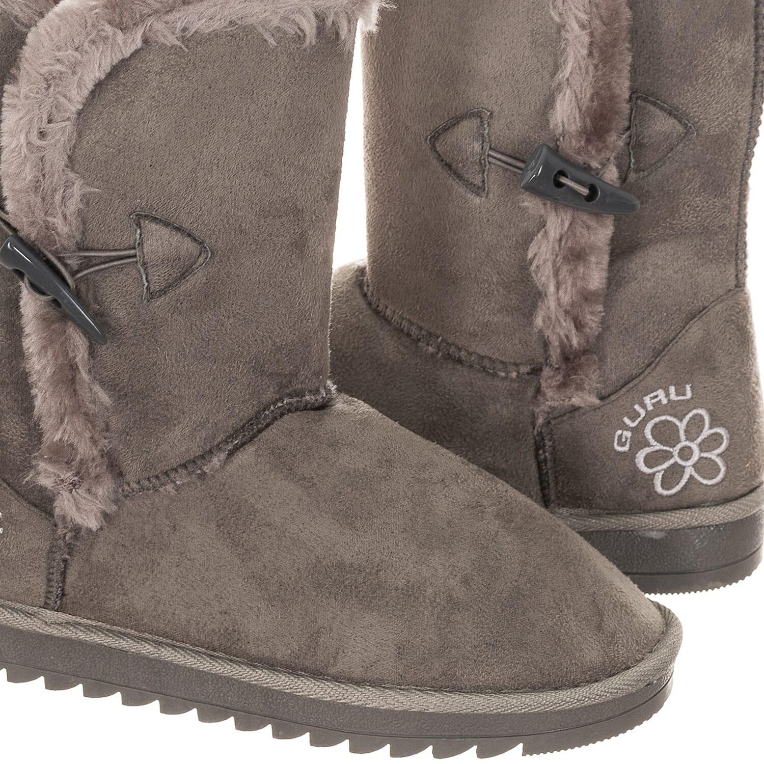 GURU Womens Winter Fluffy Ankle Boots with Button Closure (Size 6) - Grey