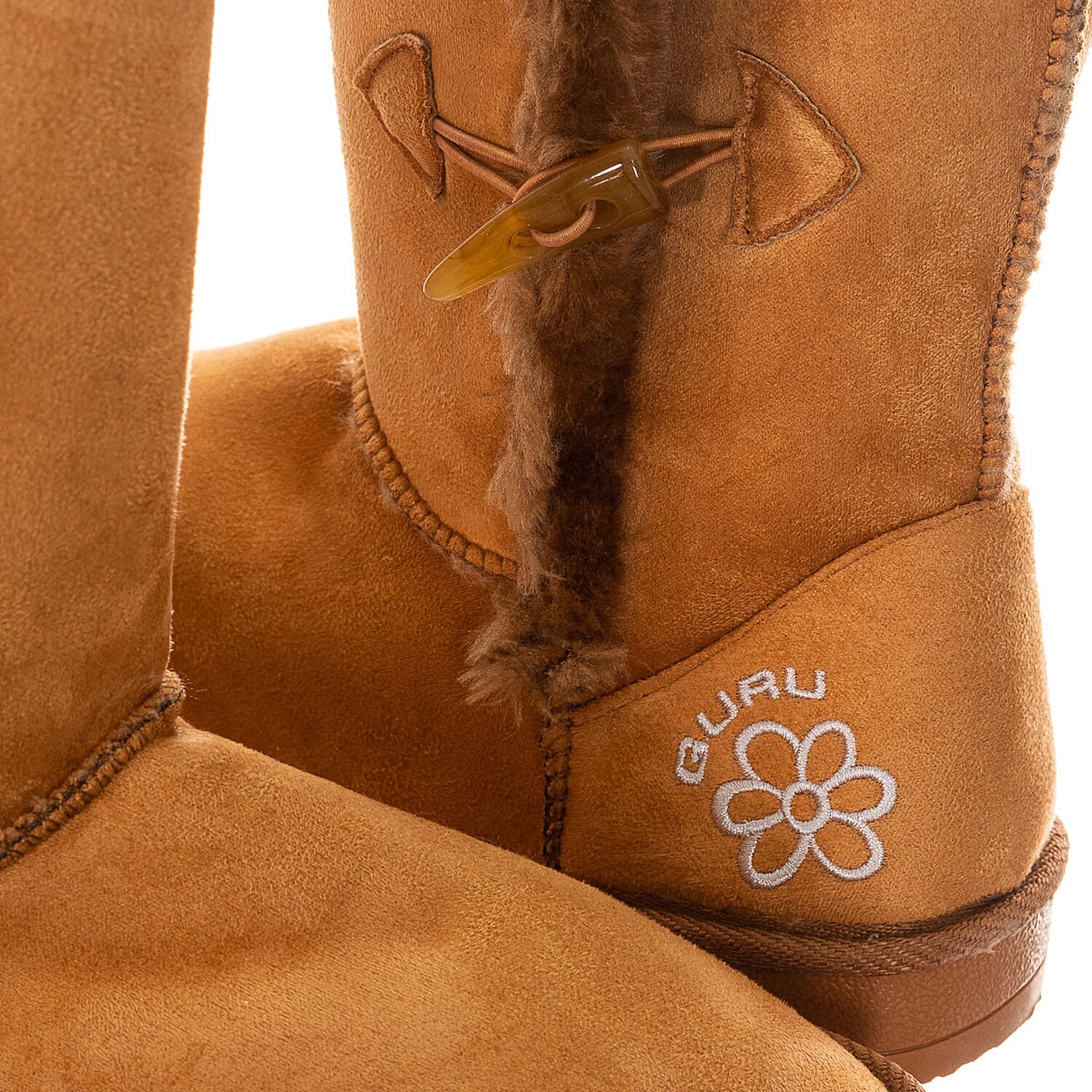 GURU Womens Winter Fluffy Ankle Boots with Button Closure - Tan