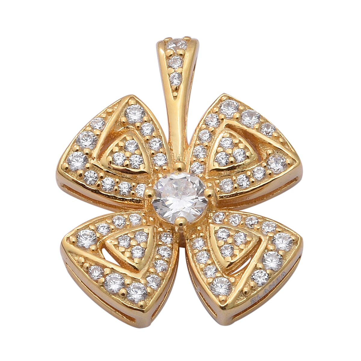 ELANZA AAA Simulated Diamond 4-Leaf Clover Pendant in Yellow Gold Overlay Sterling Silver