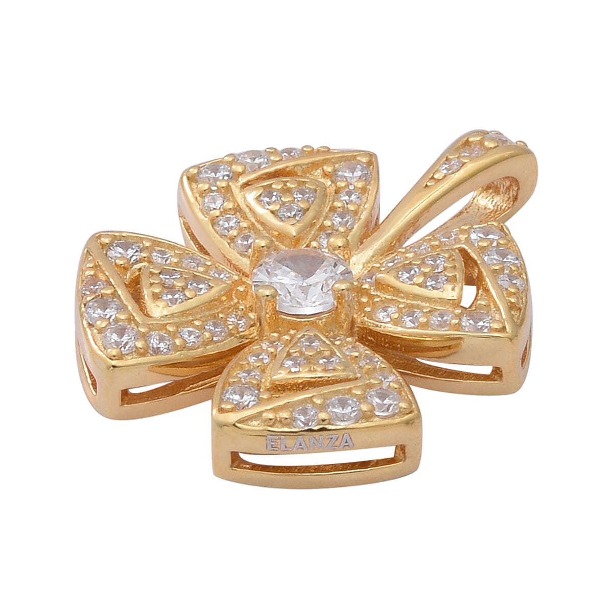 ELANZA AAA Simulated Diamond 4-Leaf Clover Pendant in Yellow Gold Overlay Sterling Silver
