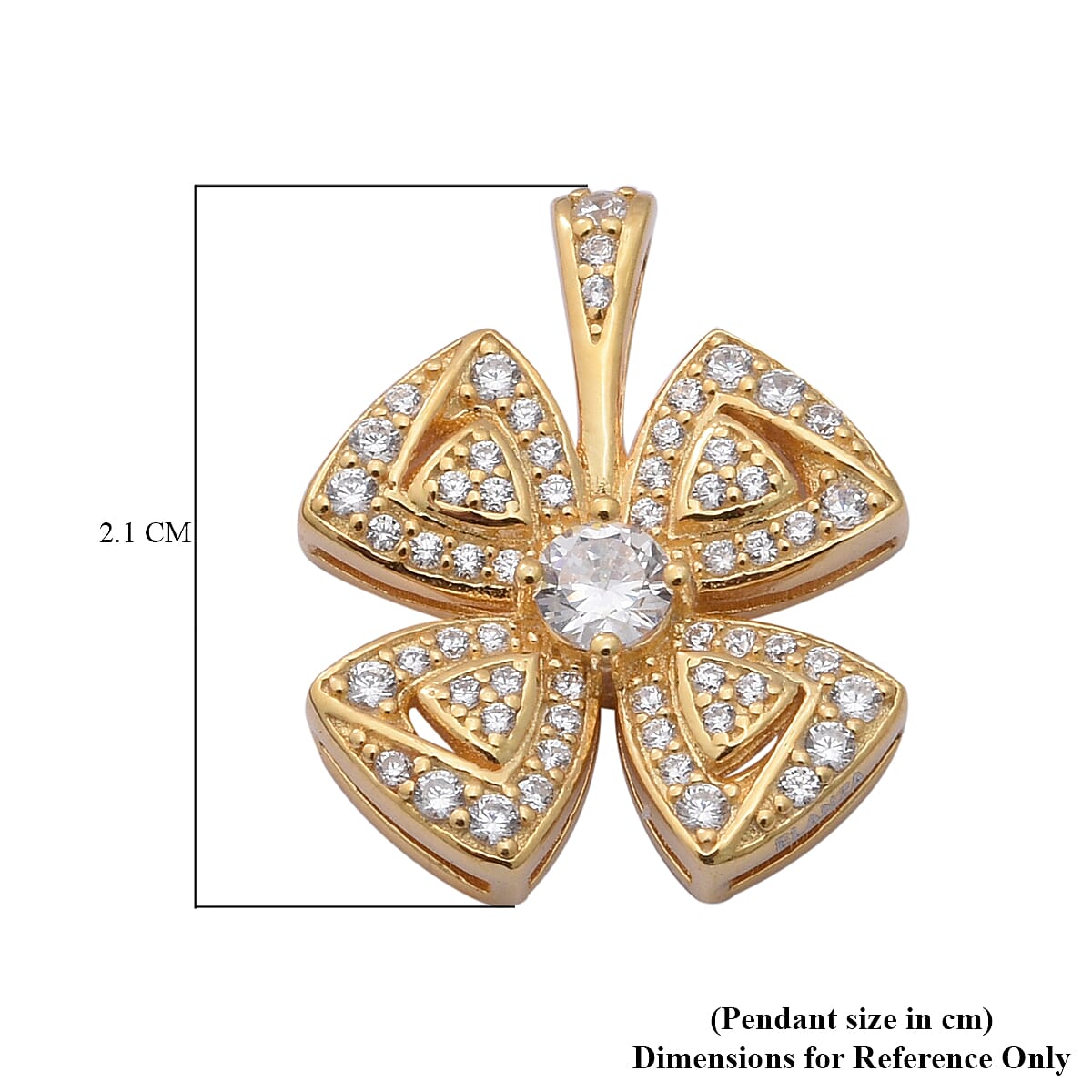 ELANZA AAA Simulated Diamond 4-Leaf Clover Pendant in Yellow Gold Overlay Sterling Silver