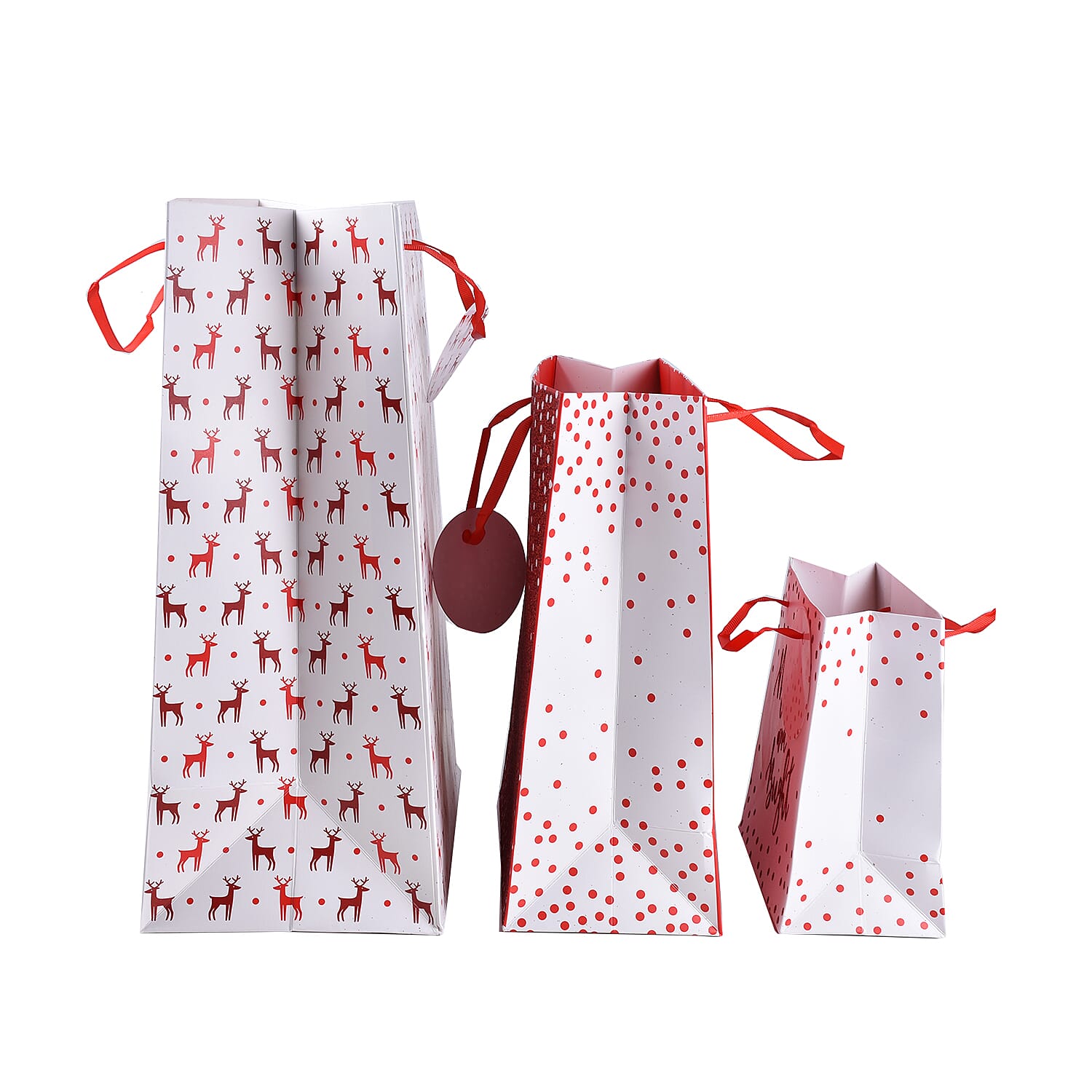 Pack of 3 Christmas Gift Bags - Includes 3 Assorted Red Foil Designs (Merry and Bright)