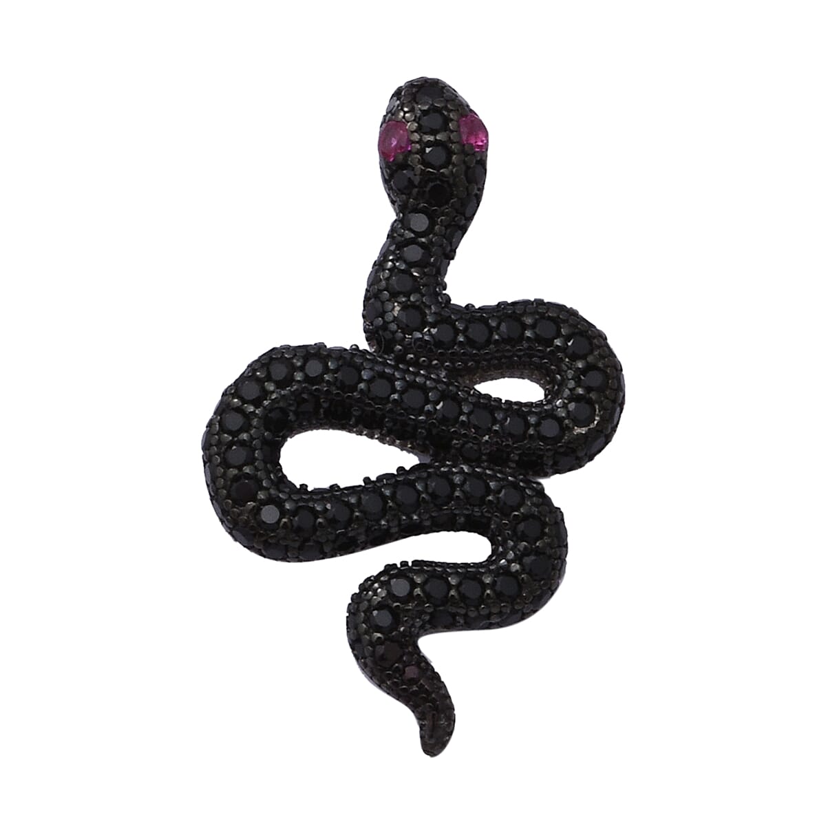 ELANZA Serpent Collection- Simulated Black Spinel and Simulated Ruby Serpent Pendant in Black Rhodium Overlay Sterling Silver