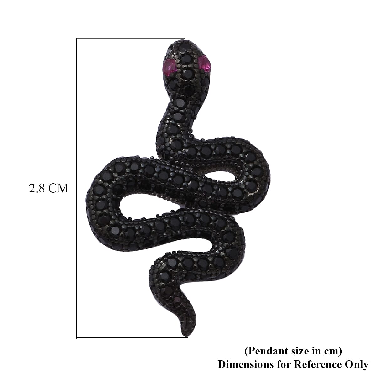 ELANZA Serpent Collection- Simulated Black Spinel and Simulated Ruby Serpent Pendant in Black Rhodium Overlay Sterling Silver