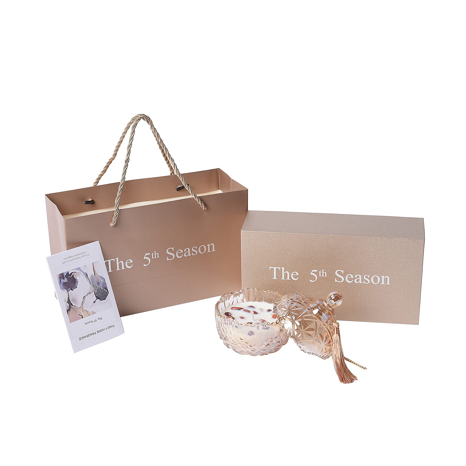 The 5th Season Grasse Style Scented Candle Containing Red Agate Jade in Tassel Design Glass Container