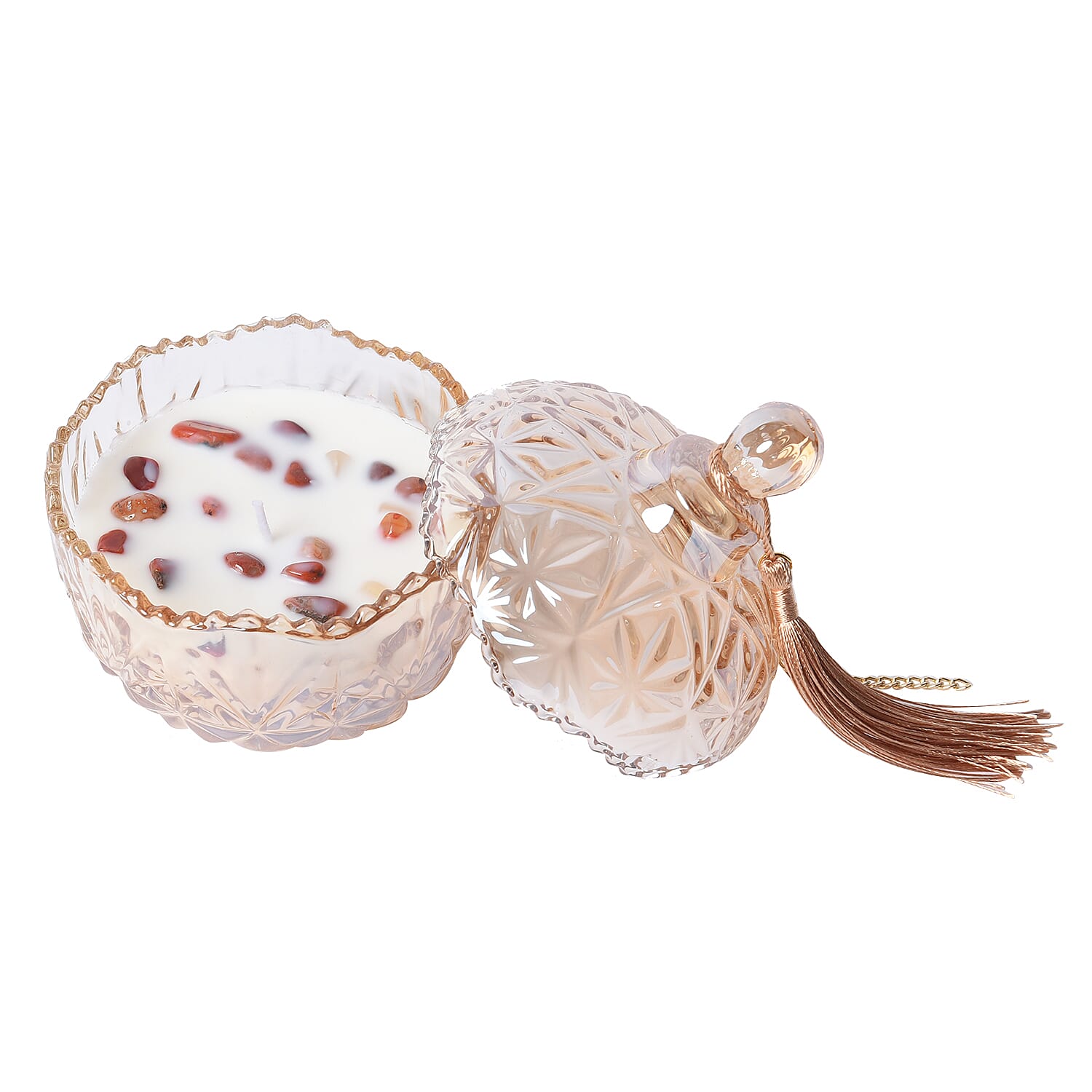 The 5th Season Grasse Style Scented Candle Containing Red Agate Jade in Tassel Design Glass Container