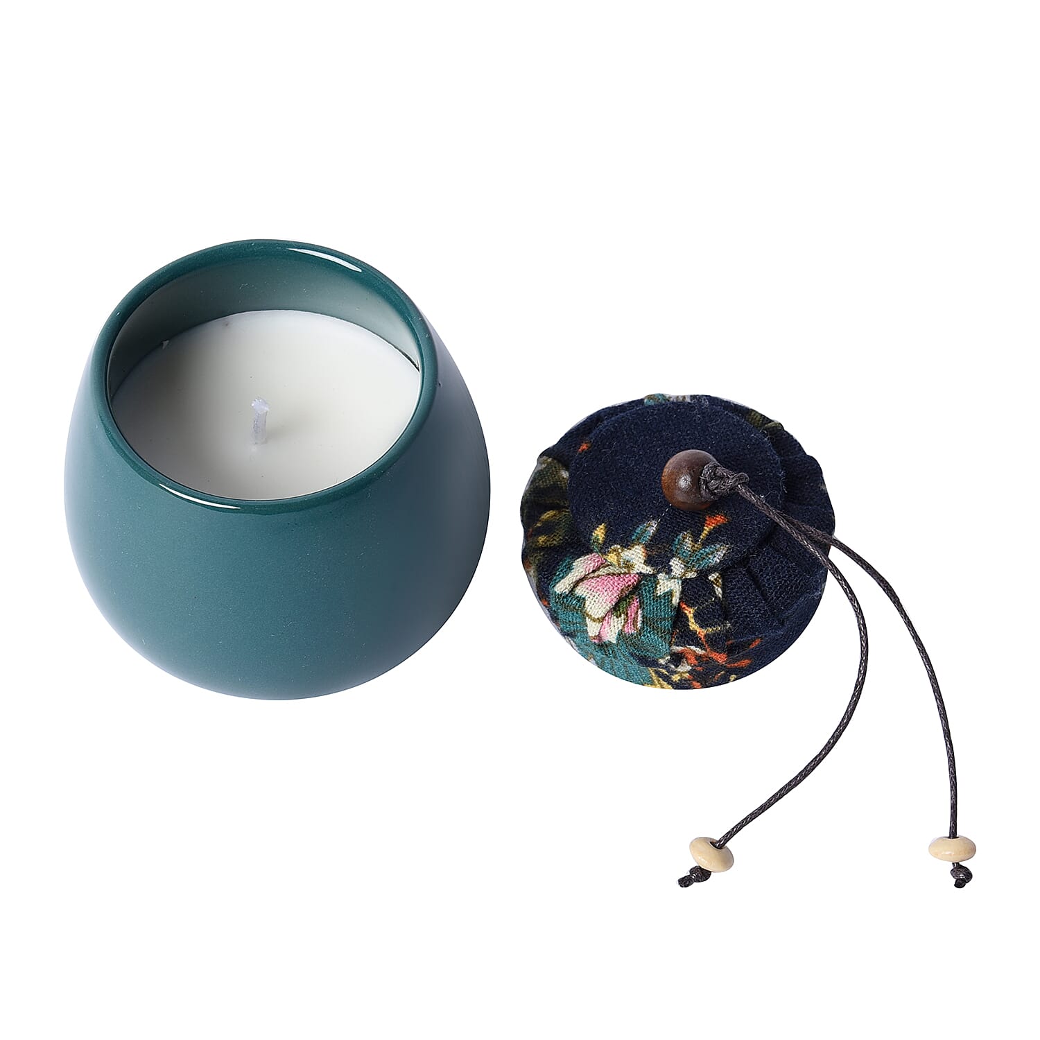 The 5th Season Scented Soy Wax Candle with Artificial Flowers in Wooden Gift Box - Dark Green