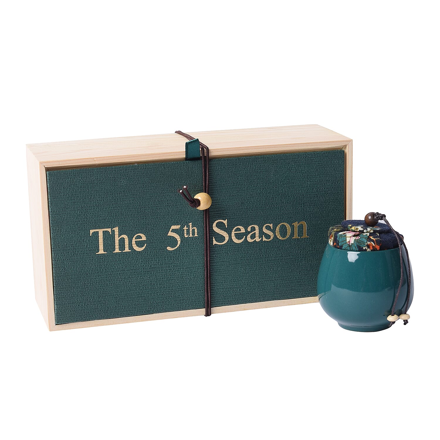 The 5th Season Scented Soy Wax Candle with Artificial Flowers in Wooden Gift Box - Dark Green