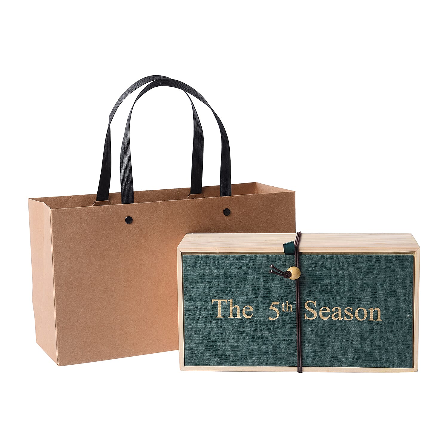 The 5th Season Scented Soy Wax Candle with Artificial Flowers in Wooden Gift Box - Dark Green