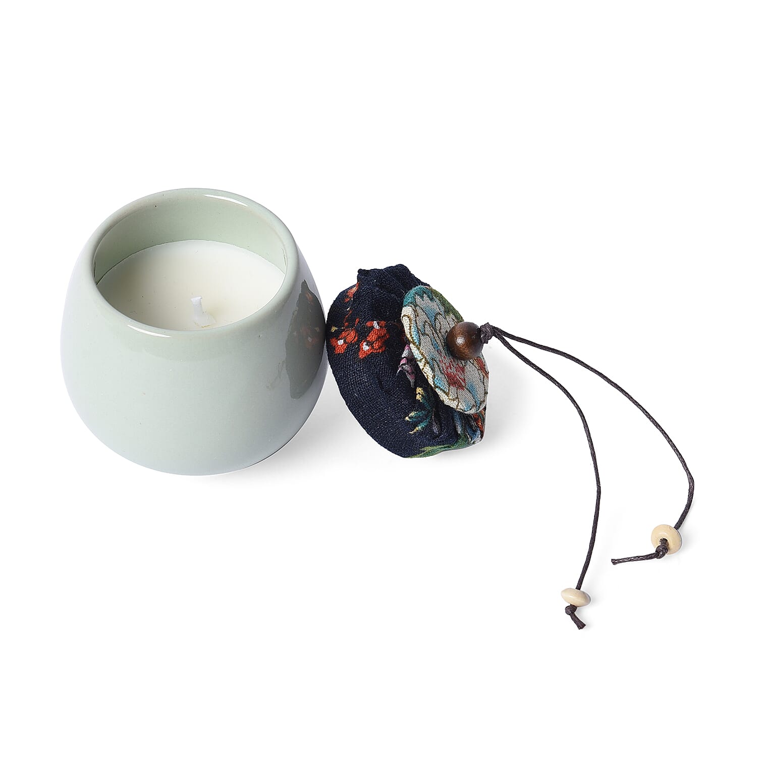 The 5th Season Scented Soy Wax Candle with Artificial Flowers in Wooden Gift Box - Light Green
