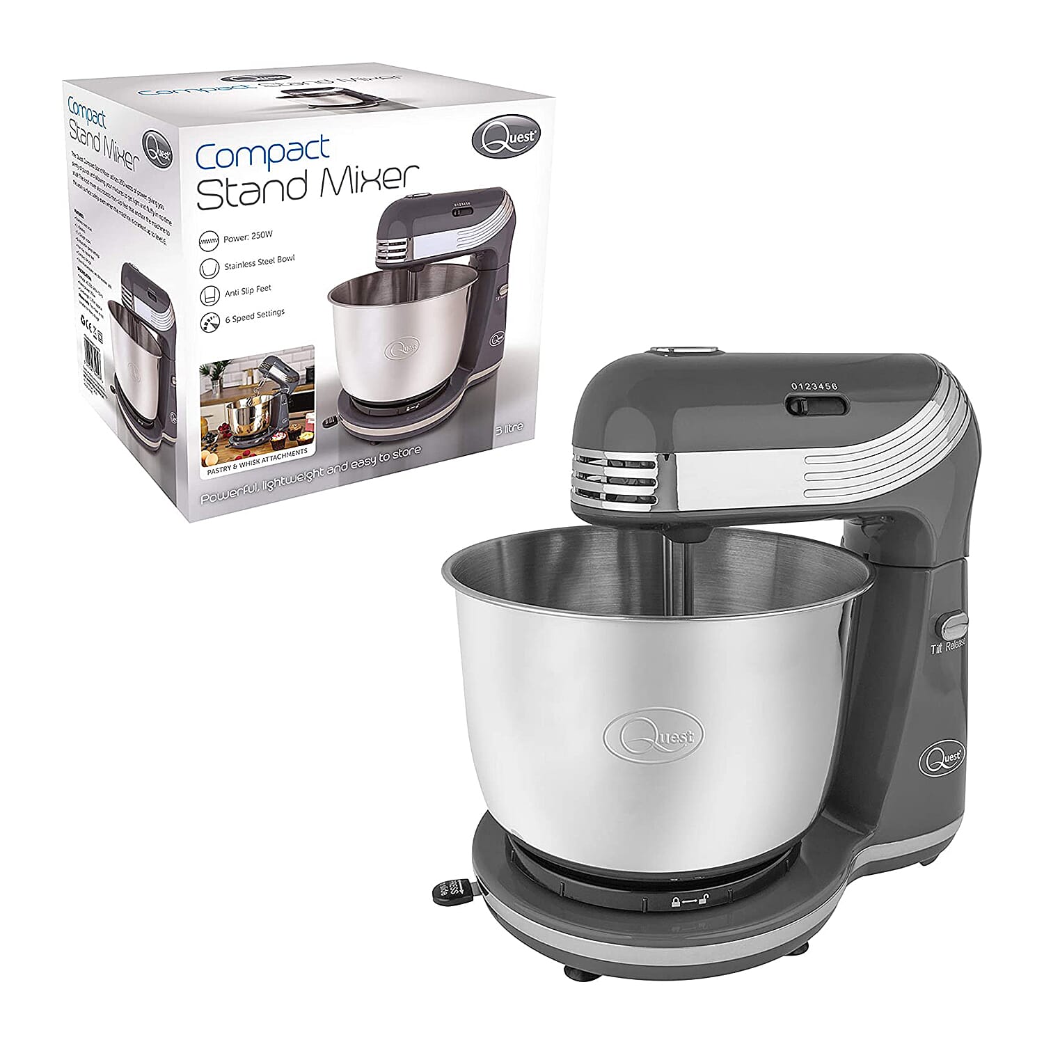 Compact Stand Mixer - 6 Speed - Grey - 250 Watts
