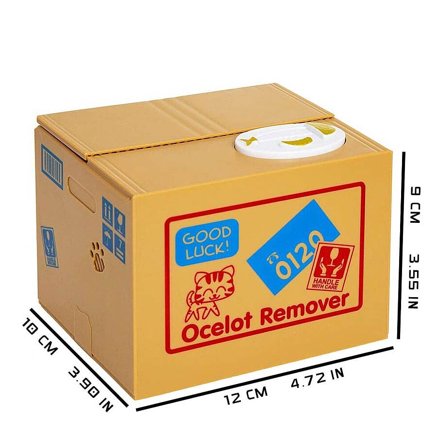 Coin Stealing Cat Money Box (Size 12x10x9cm) - 2xAA Batteries Not Included