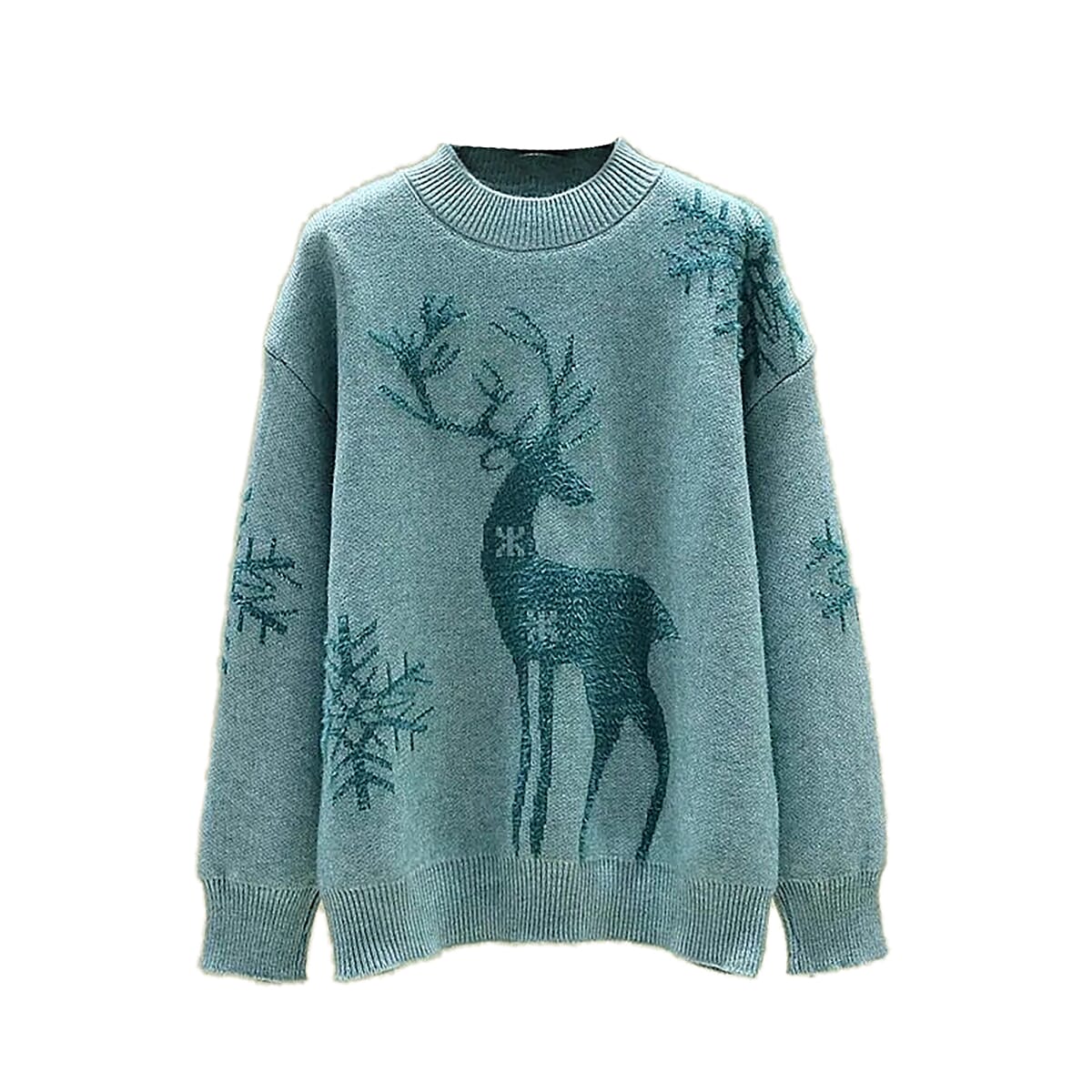 Kris Ana Christmas Reindeer Wool Mix Jumper One Size (8-16) - Teal Blue