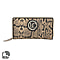 100% Genuine Leather RFID Brown Reptile-Skin Pattern Wallet with Black Piping and Zipper Closure