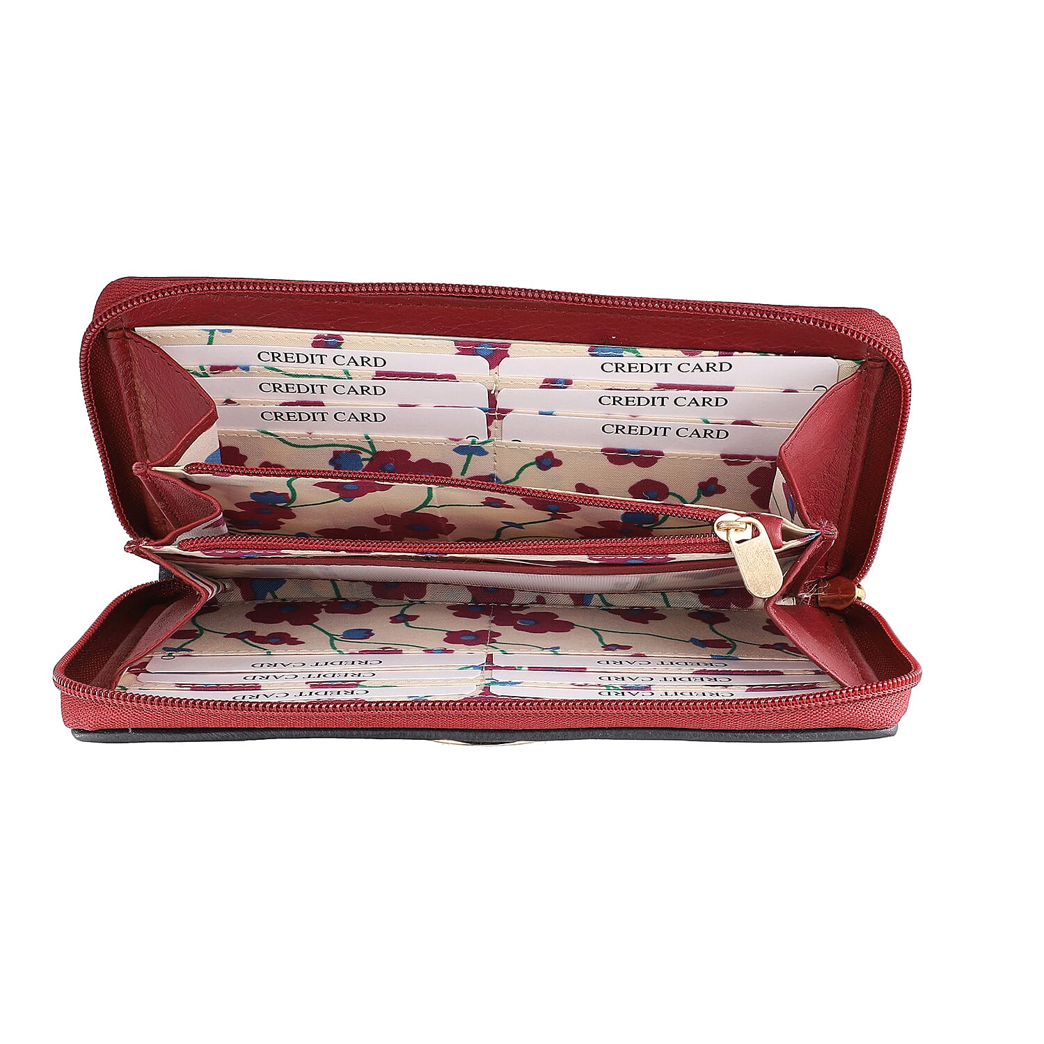 100% Genuine Leather RFID Black Wallet with White Piping and Zipper Closure