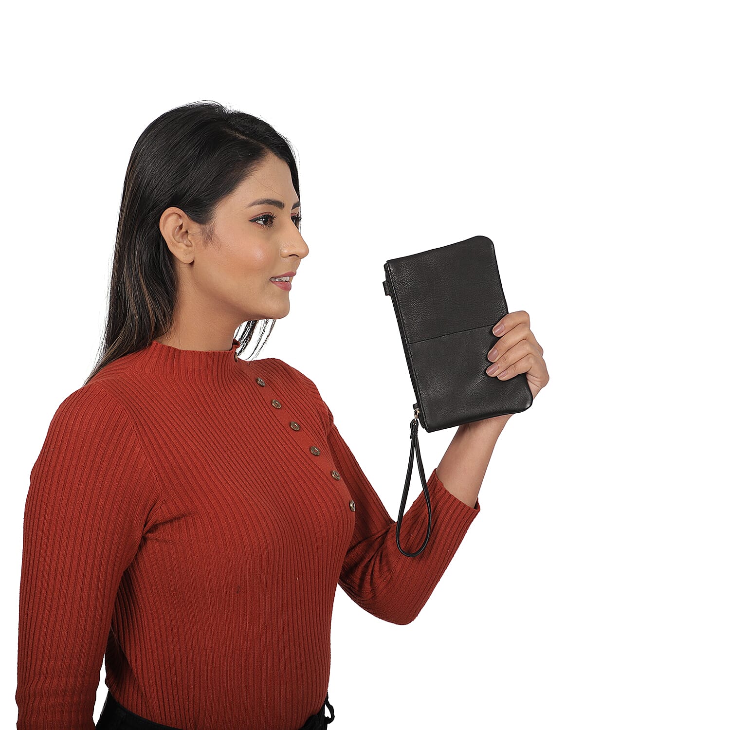 Union Code Genuine Leather Black Tote Bag and RFID Wrislet with Zipper Closure