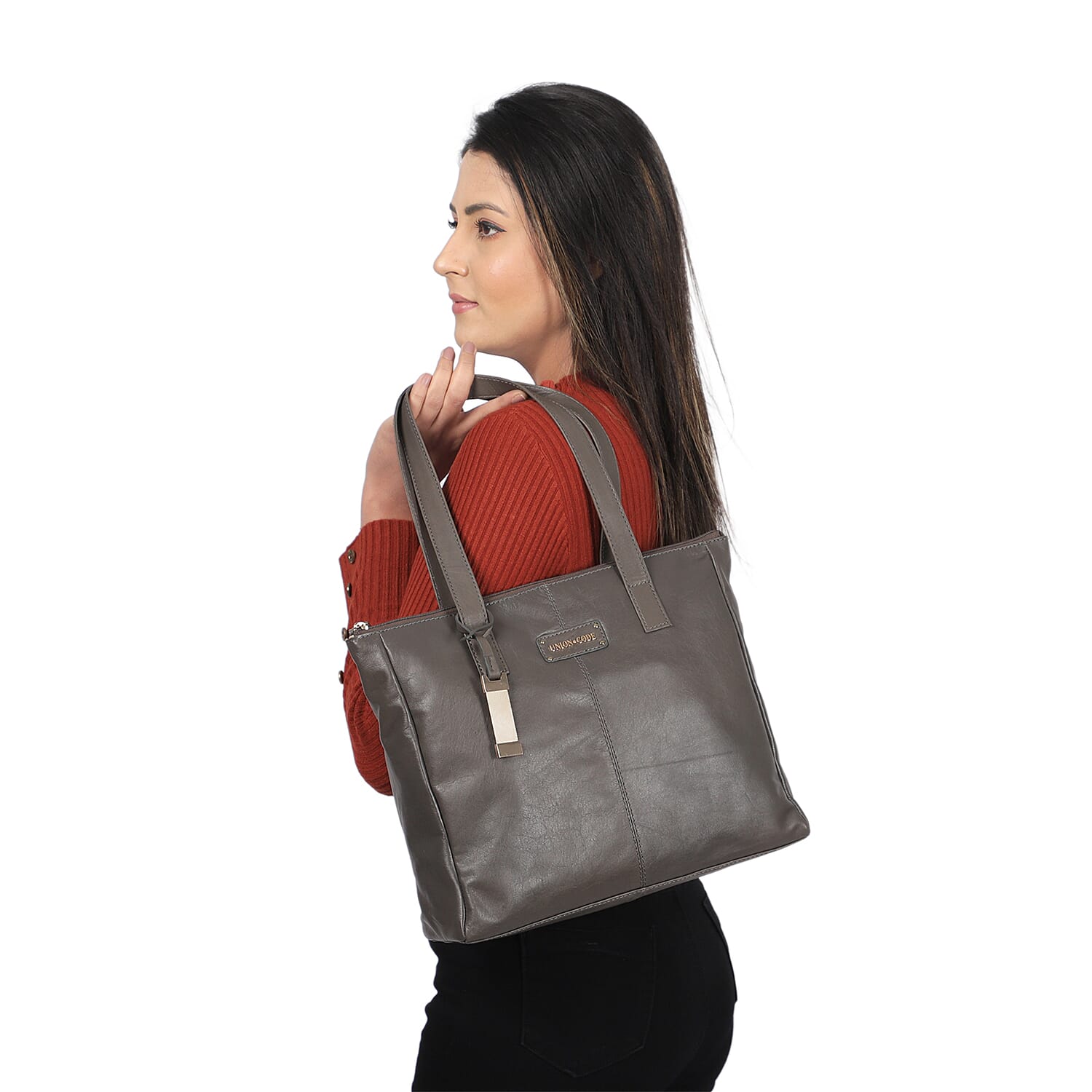 Union Code Genuine Leather Black Tote Bag and RFID Wrislet with Zipper Closure