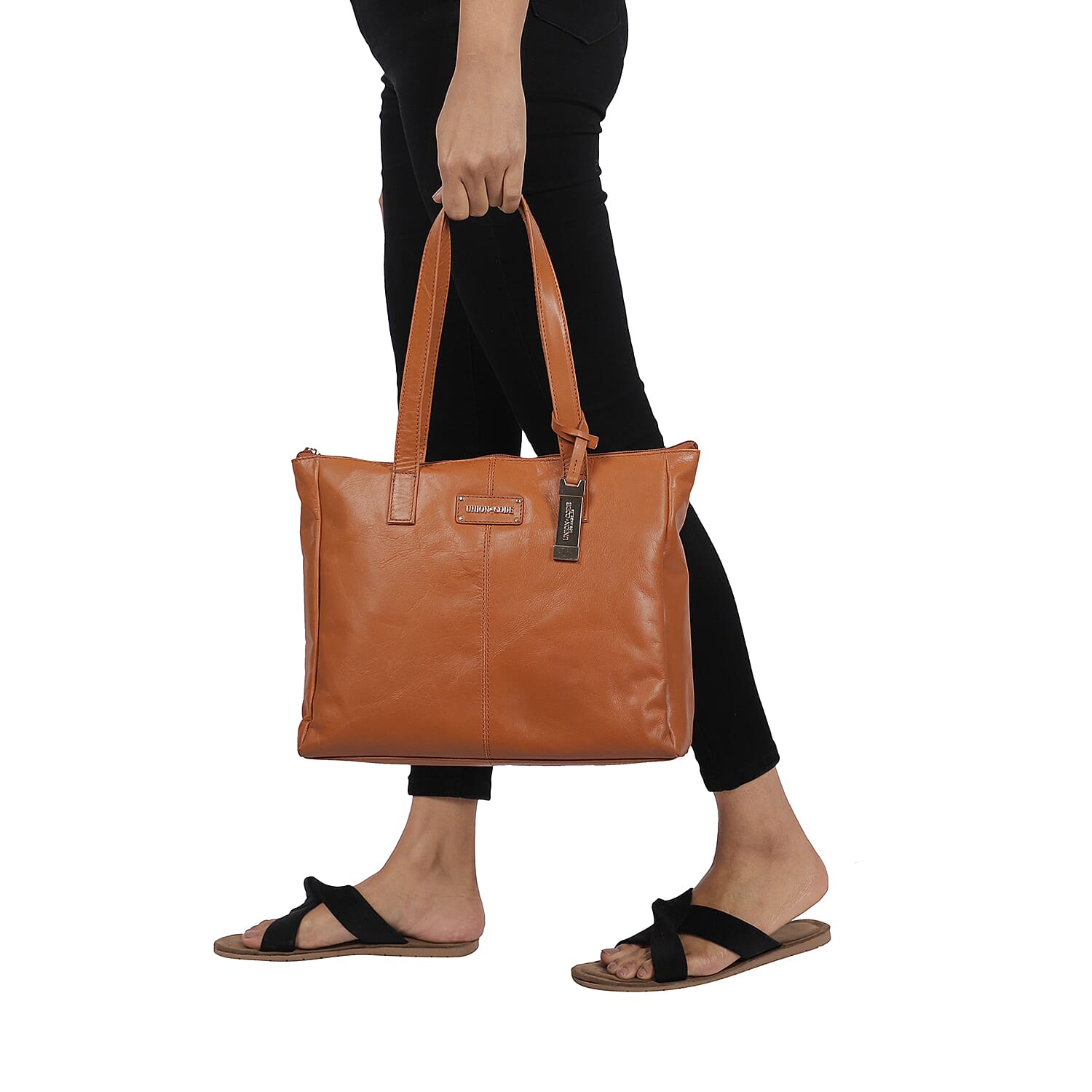 Union Code Genuine Leather Black Tote Bag and RFID Wrislet with Zipper Closure