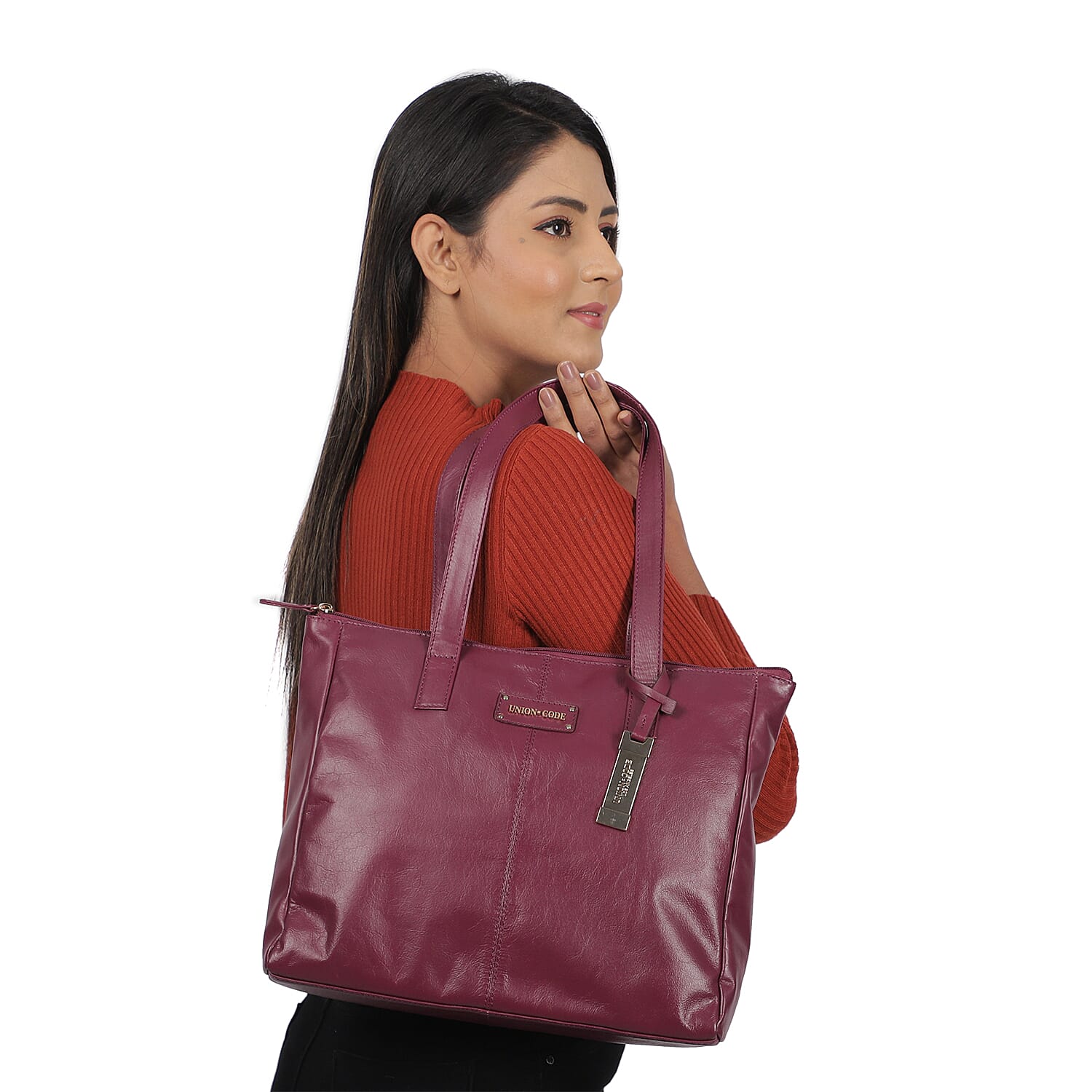 Union Code Genuine Leather Black Tote Bag and RFID Wrislet with Zipper Closure