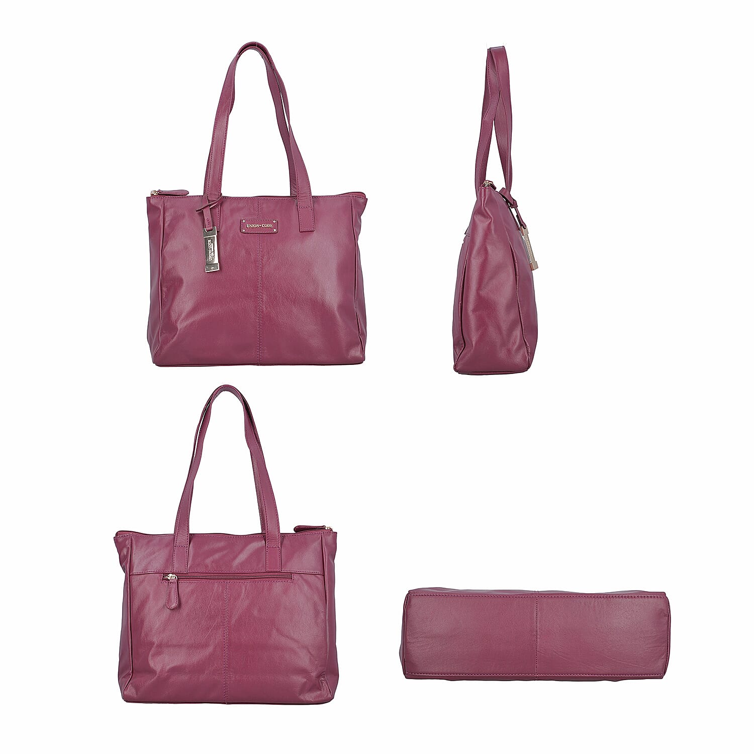 Union Code Genuine Leather Black Tote Bag and RFID Wrislet with Zipper Closure