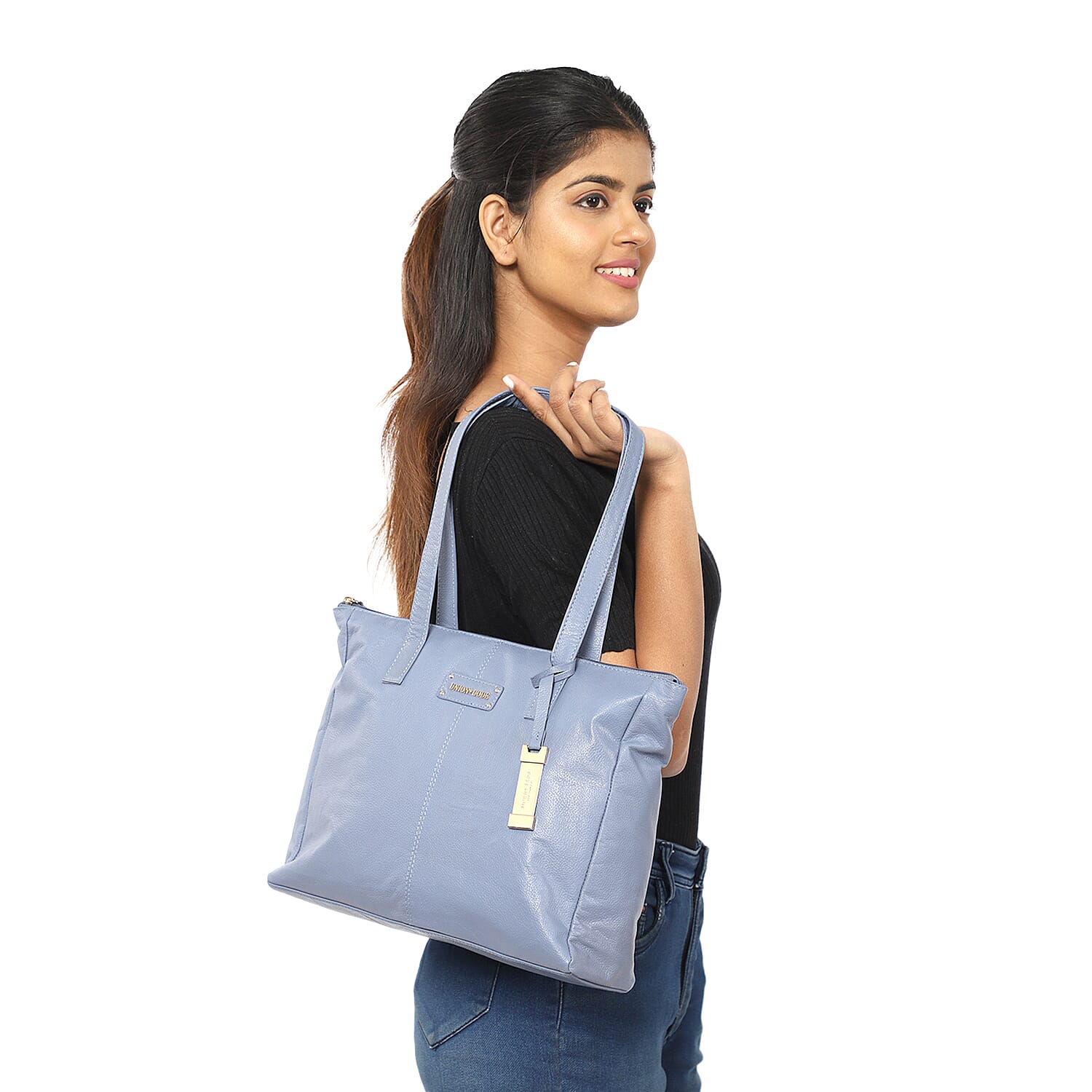 Union Code 100% Genuine Leather Blue Tote Bag and RFID Wristlet/Clutch Bag
