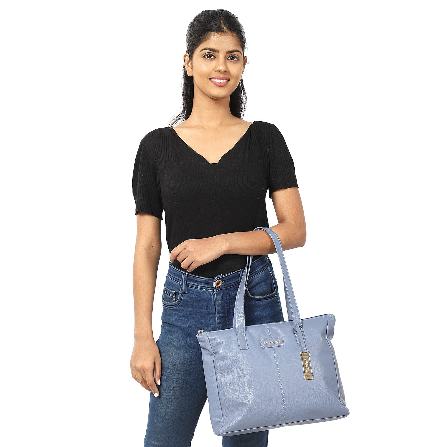 Union Code 100% Genuine Leather Blue Tote Bag and RFID Wristlet/Clutch Bag