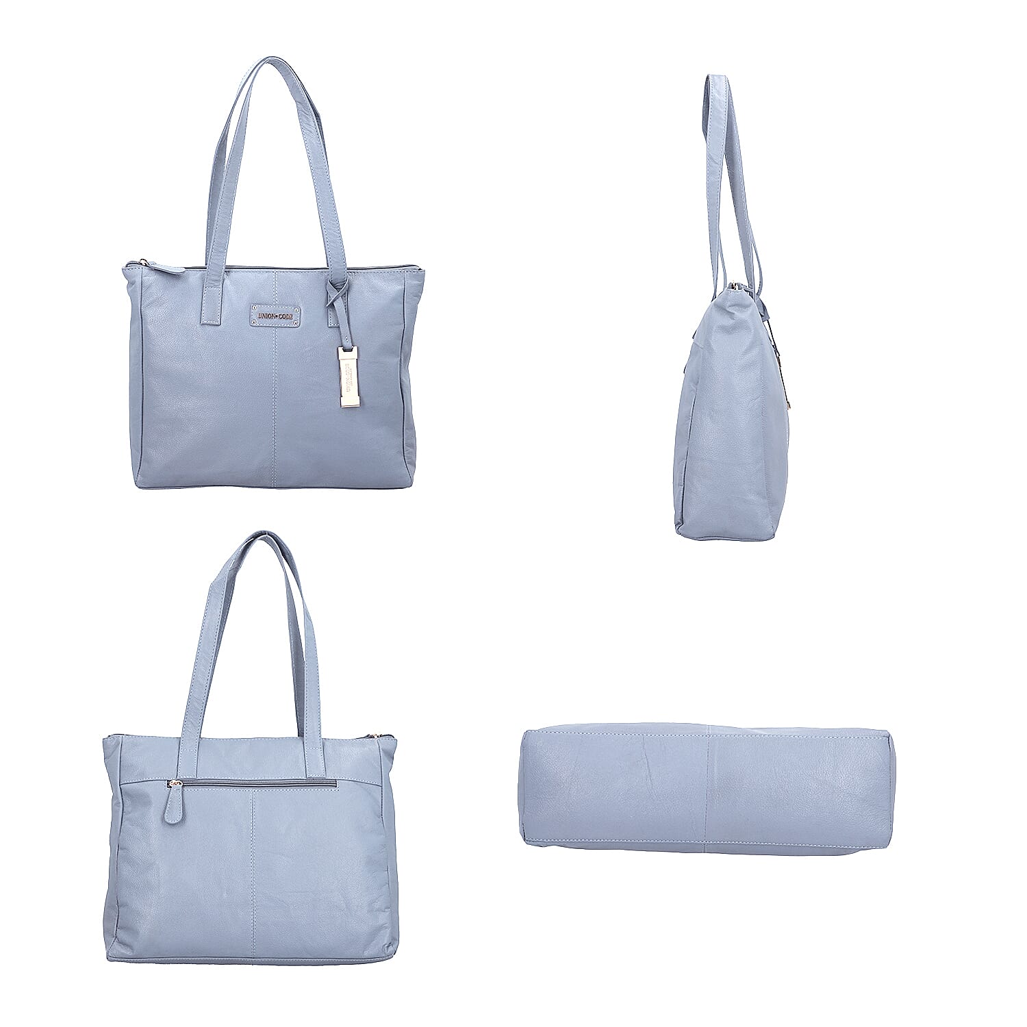 Union Code 100% Genuine Leather Blue Tote Bag and RFID Wristlet/Clutch Bag