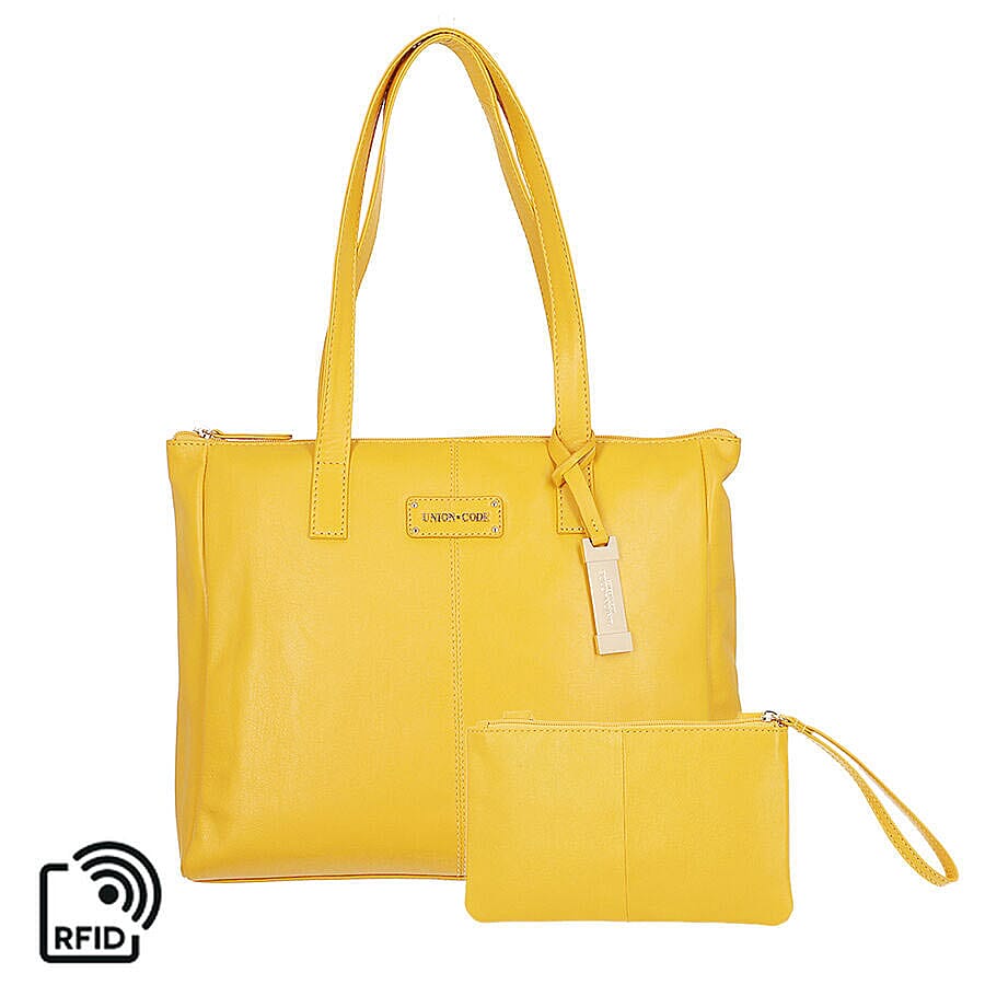 Union Code 100% Genuine Leather Blue Tote Bag and RFID Wristlet/Clutch Bag