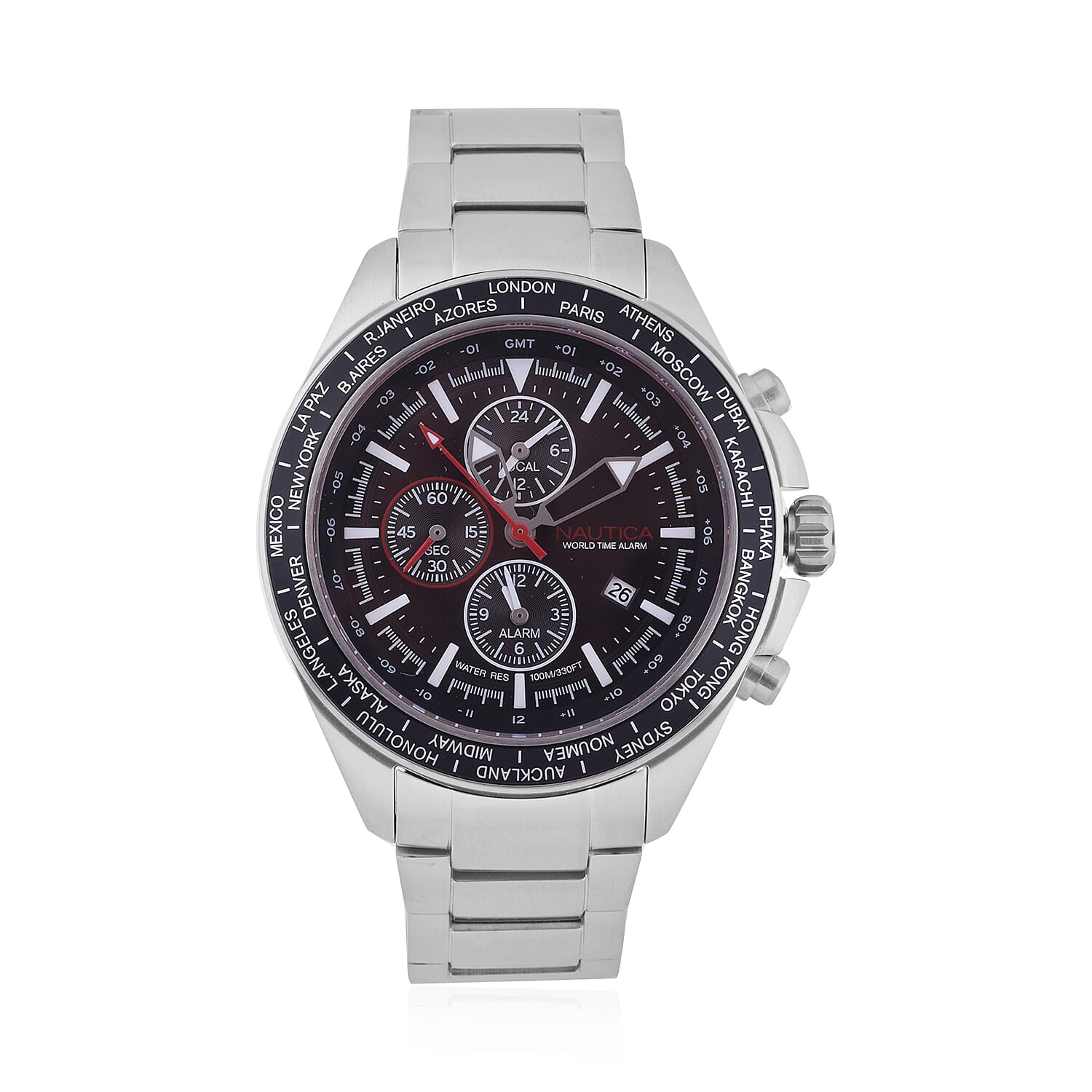 Nautica Ocean Beach 10 ATM Water Resistant Chronograph Mens Watch with Navy Steel Strap - 48MM