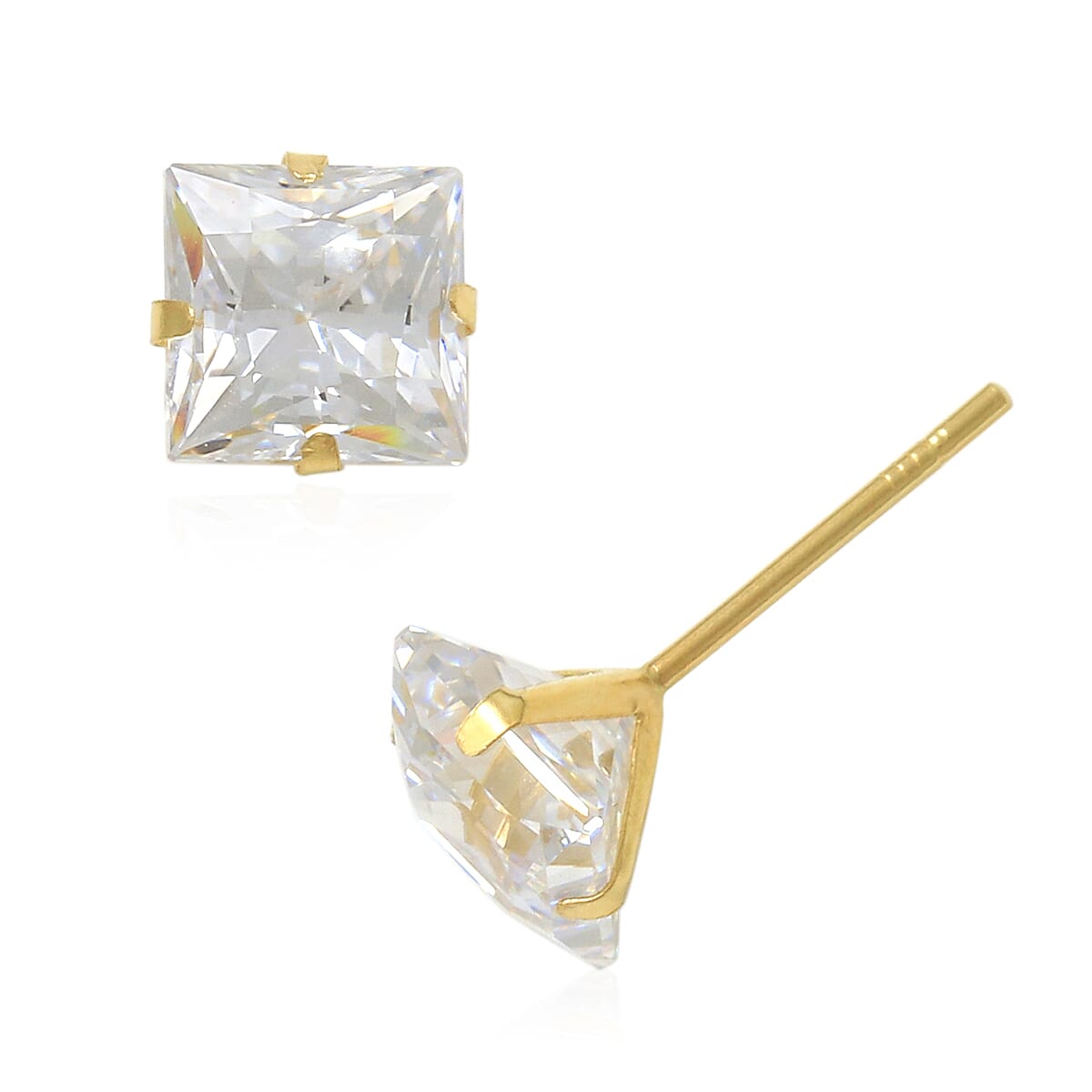 One Time Close Out Deal- Lustro Stella 9K Yellow Gold Stud Earrings (with Push Back) Made with Finest CZ 1.32 Ct.
