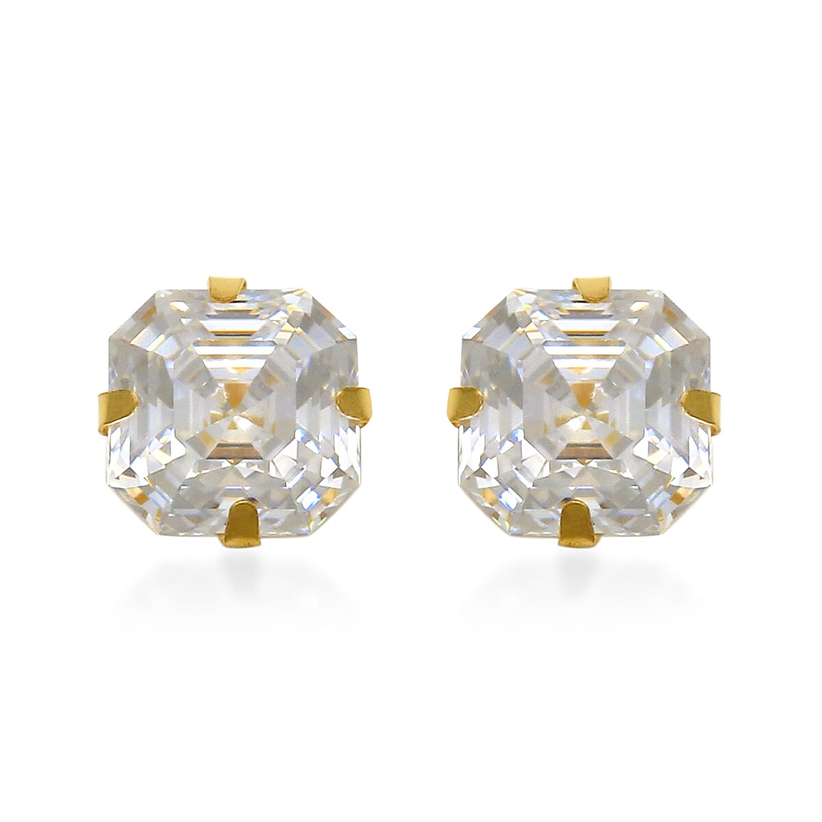 One Time Close Out Deal- 9K Yellow Gold Asscher Cut  Zirconia Earrings (with Push Back) 2.00 Ct.
