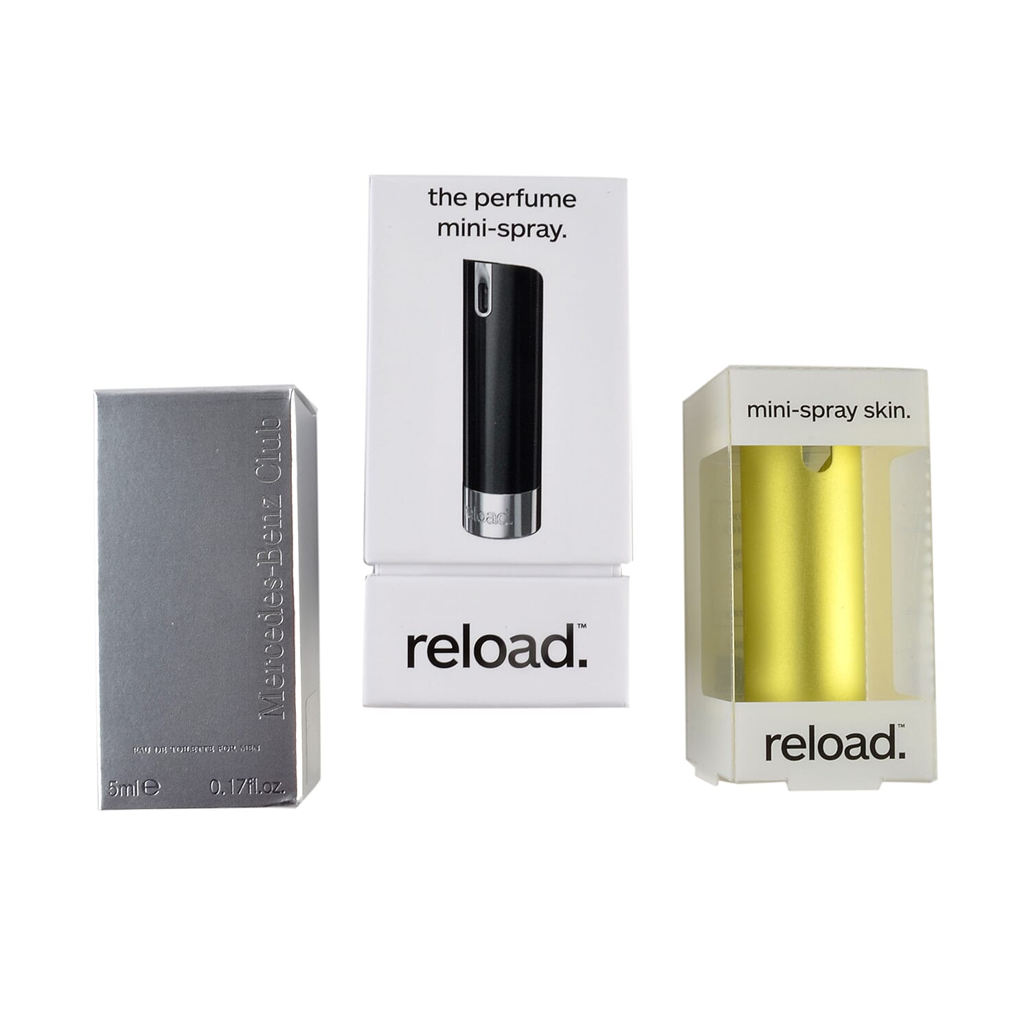 Reload Mini Perfume Spray Black (Incl. Mercedes Club Mini Men - 5ml & Aluminium Yellow)