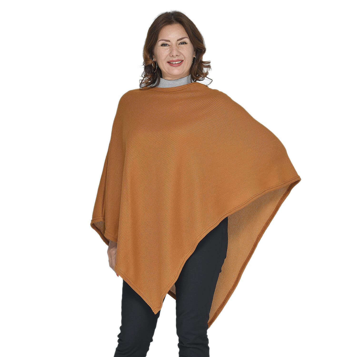Knit Poncho Material polyester - Brown