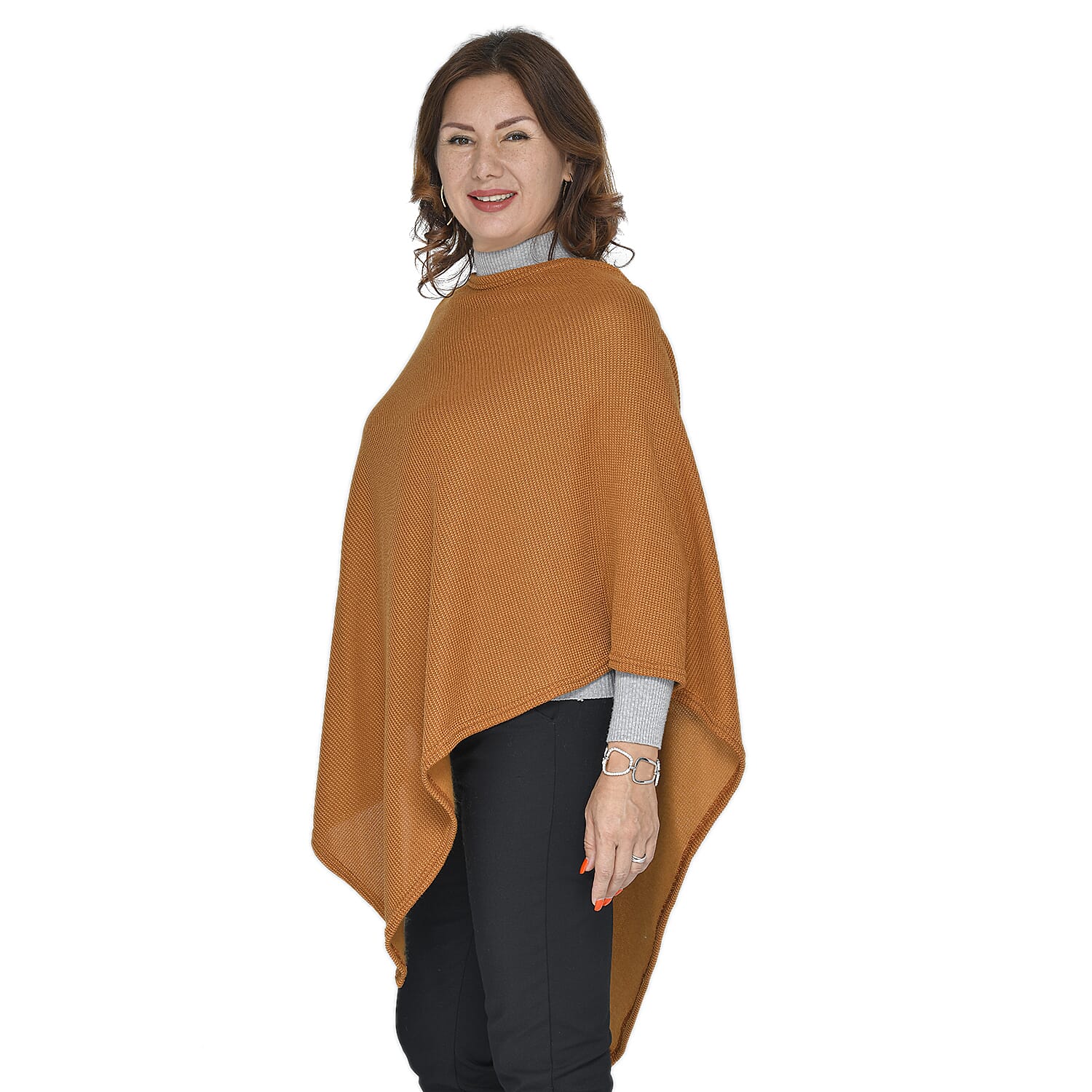 Knit Poncho Material polyester - Brown