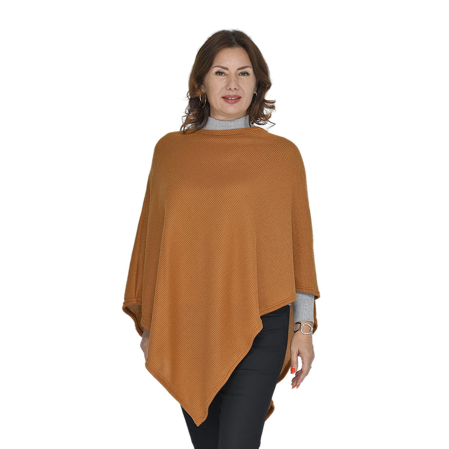 Knit Poncho Material polyester - Brown