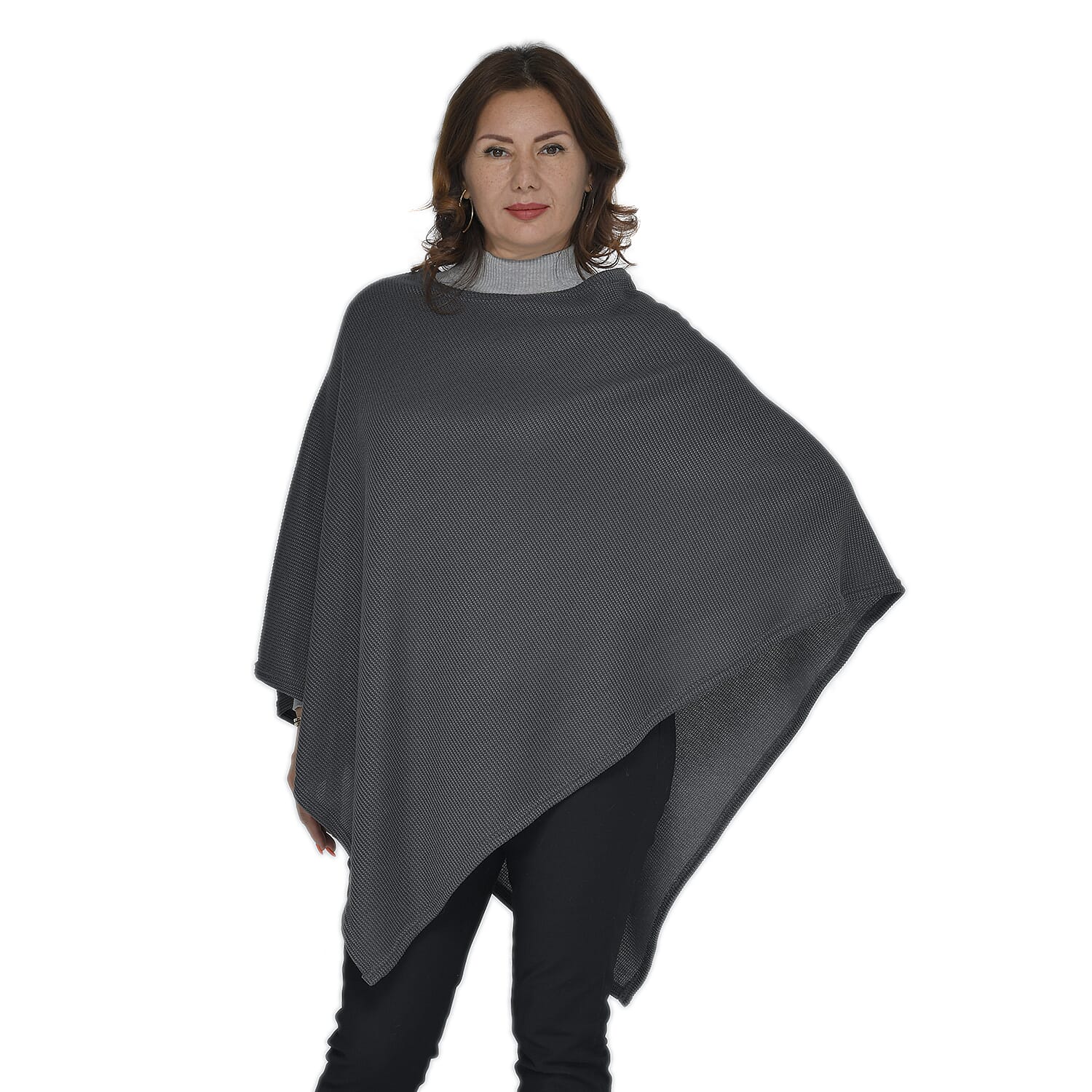 Diamond Shaped Knitted Poncho (Size 109x99 Cm) - Dark Grey