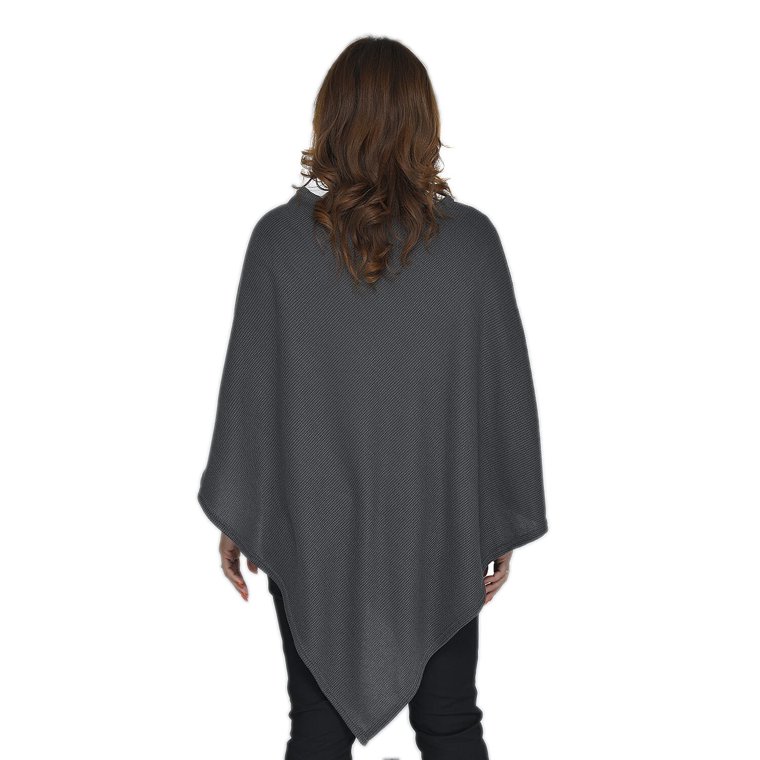 Diamond Shaped Knitted Poncho (Size 109x99 Cm) - Dark Grey