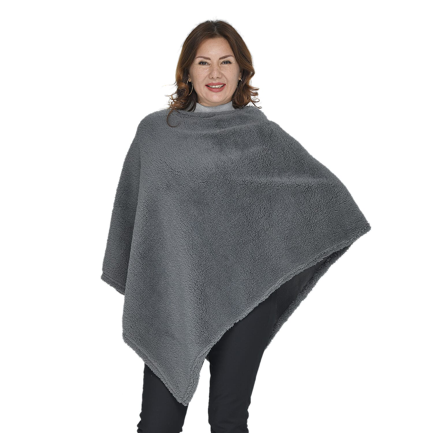 Elegant Faux fur Poncho (Size 109x99 Cm) - Grey
