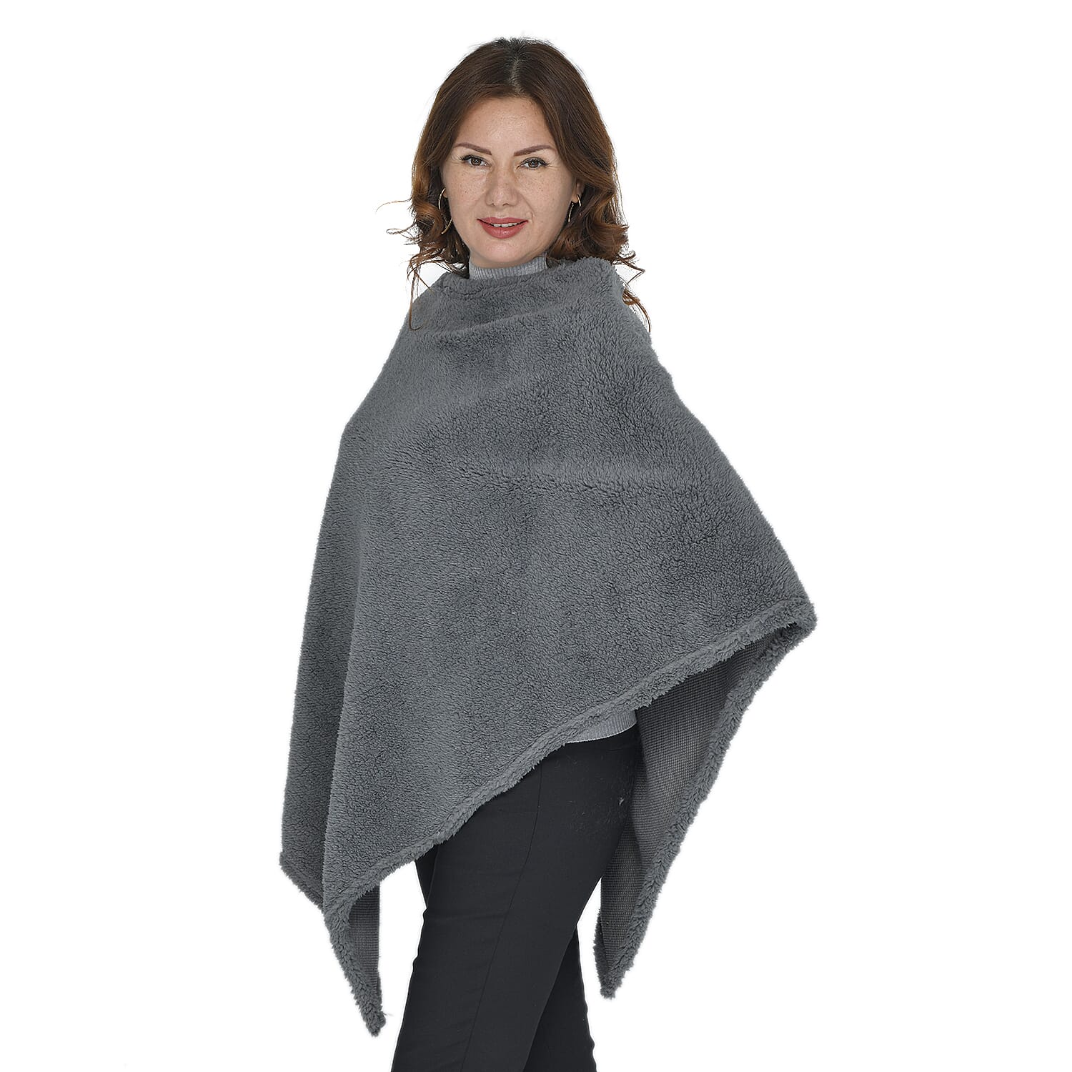 Elegant Faux fur Poncho (Size 109x99 Cm) - Grey